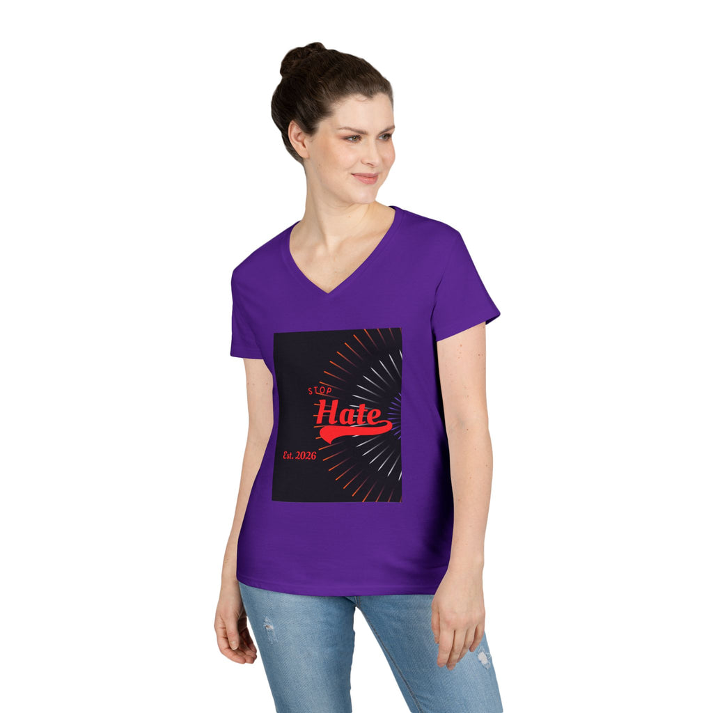 Ladies' V-Neck T-Shirt — Retro "Hate" Graphic Tee (Established 2023)