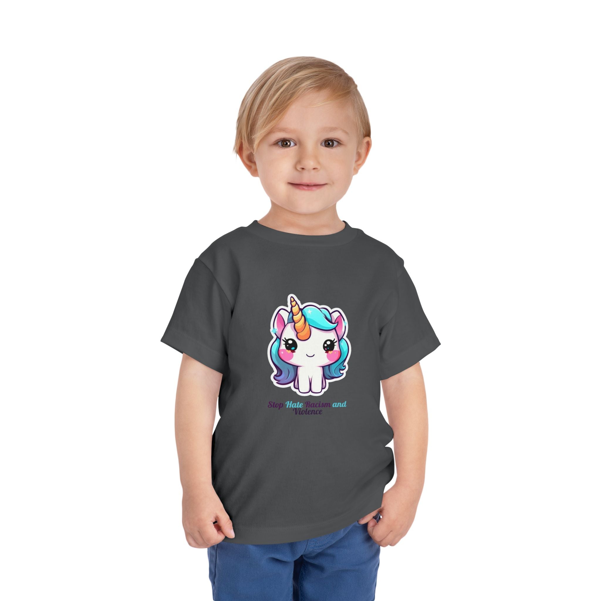 Toddler Tee — Cute Rainbow Unicorn "Stay Positive and Believe" Kids Shirt