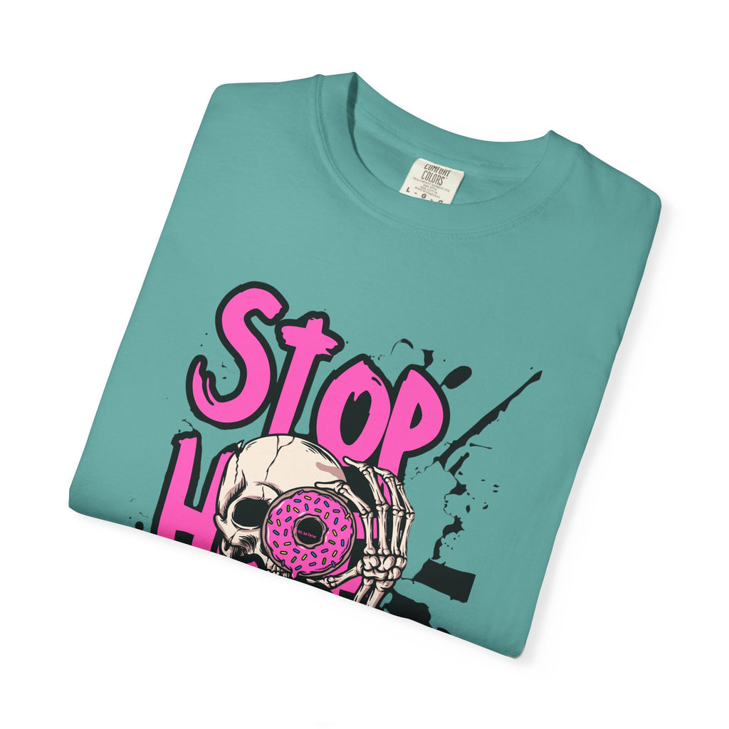 Stop H8 and Racism Graphic Tee — Anti-Racism Skull Donut Protest T-Shirt