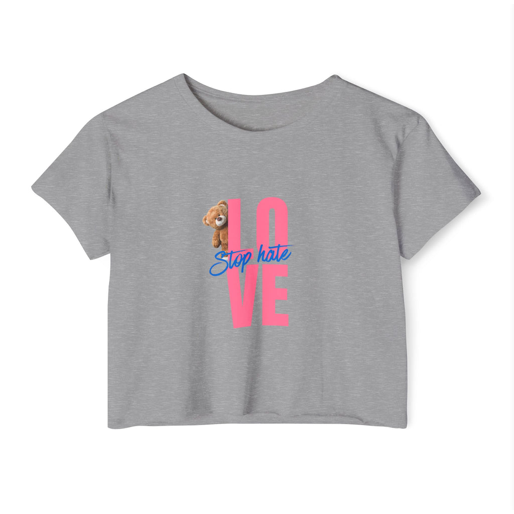 LOVE Festival Crop Top — 'Stop Hate' Pink Teddy Graphic