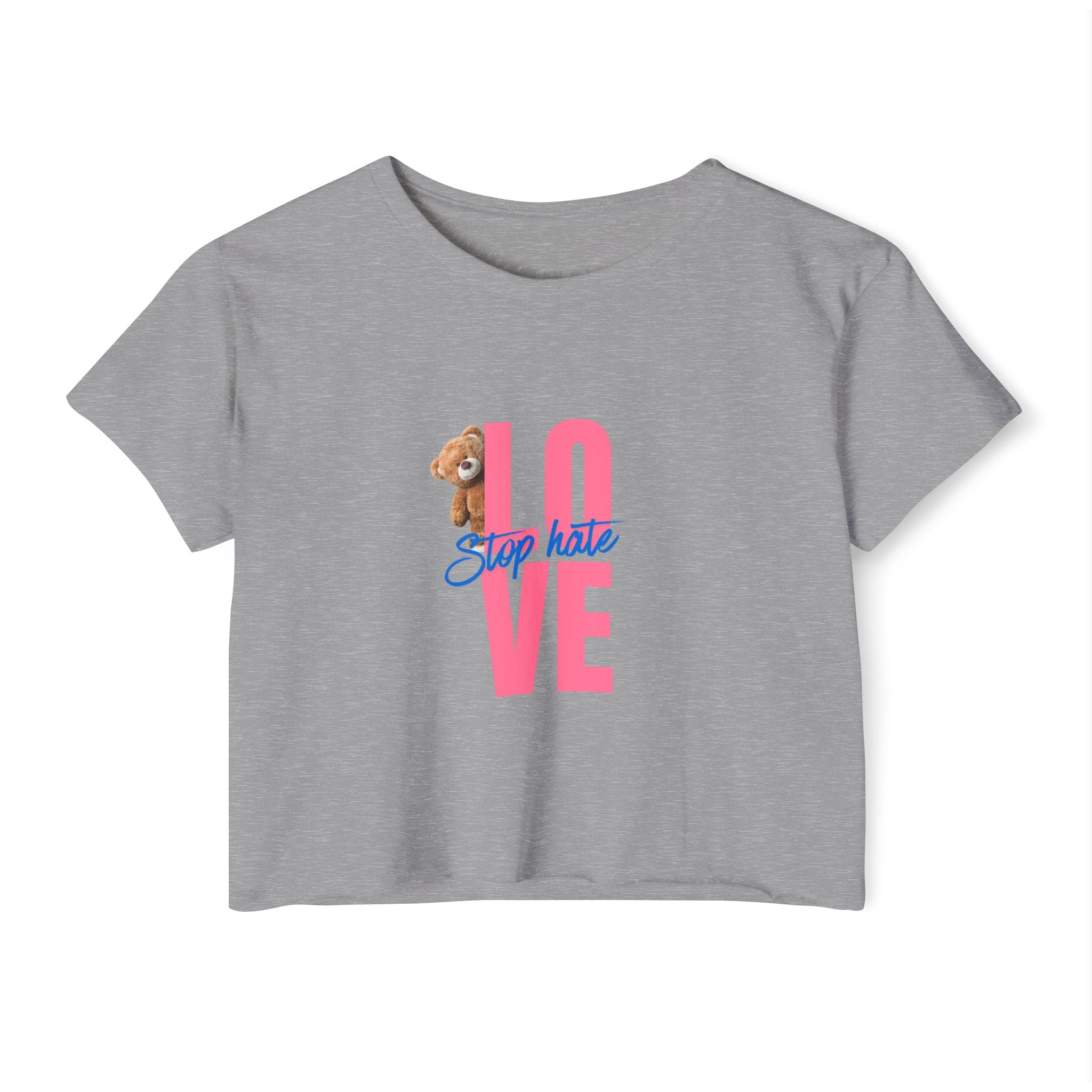 LOVE Festival Crop Top — 'Stop Hate' Pink Teddy Graphic