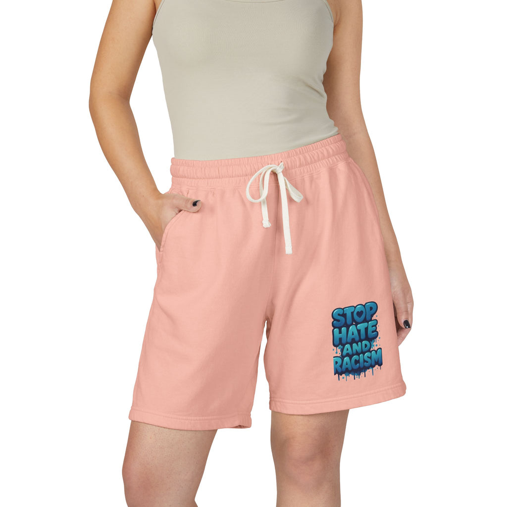 Stop Hate and Racism Fleece Sweat Shorts — Garment-Dyed Lightweight Lounge Shorts