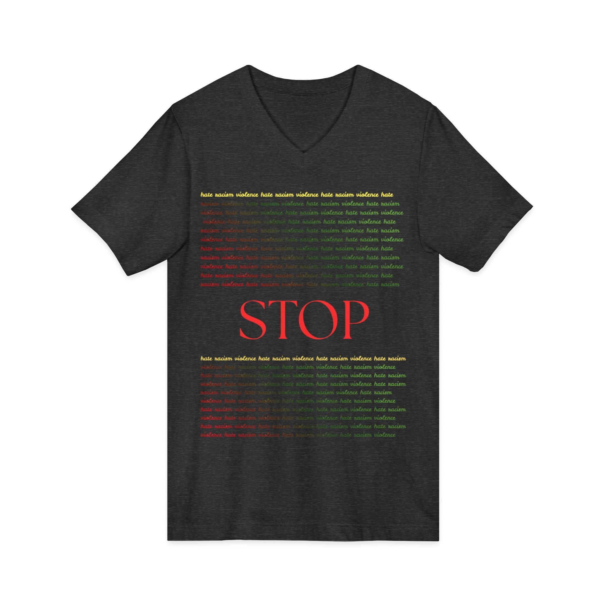 STOP Graphic V-Neck Tee — Bold Typographic Statement Shirt