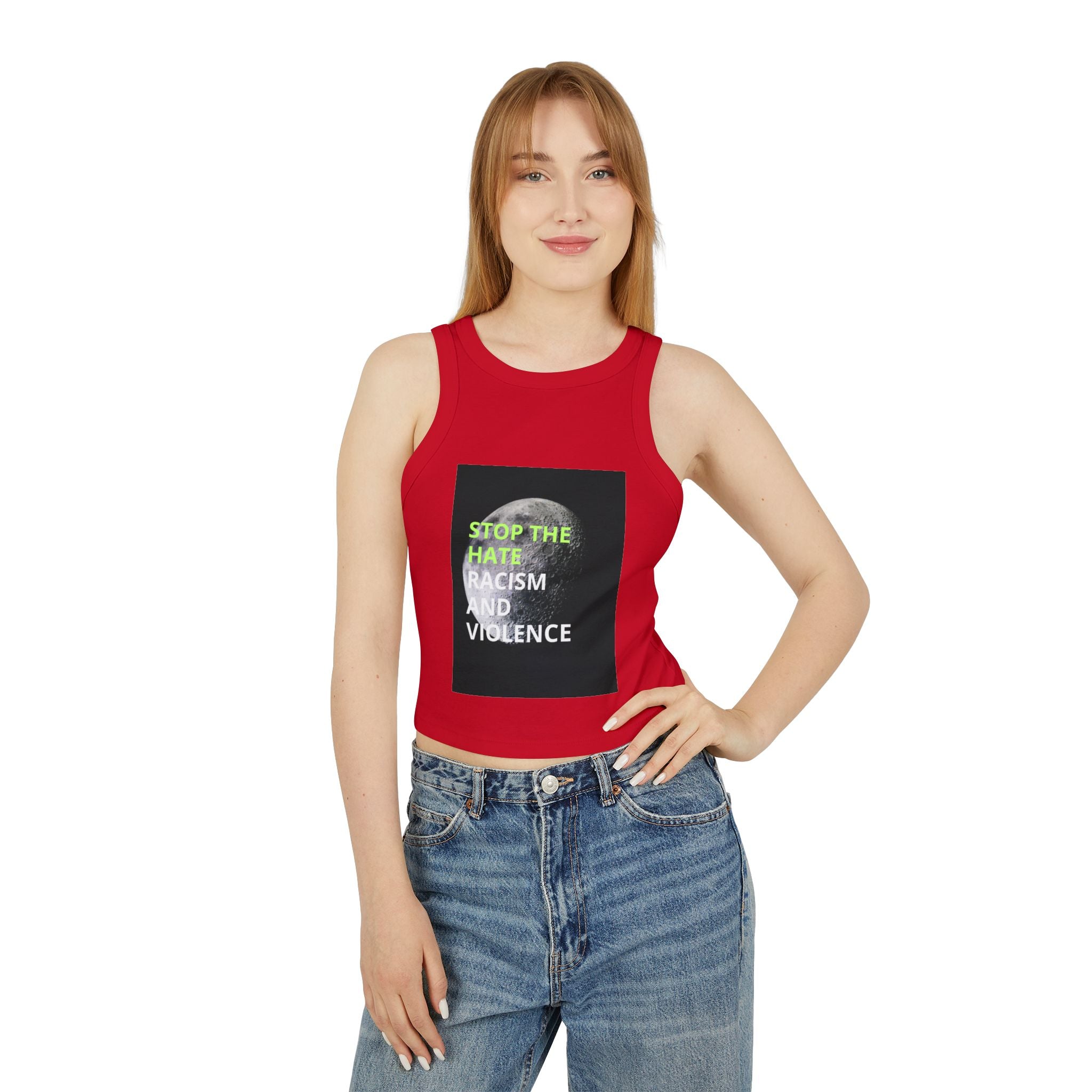 Stop the Hate Racer Tank Top — Anti-Racism Graphic Crop Tank