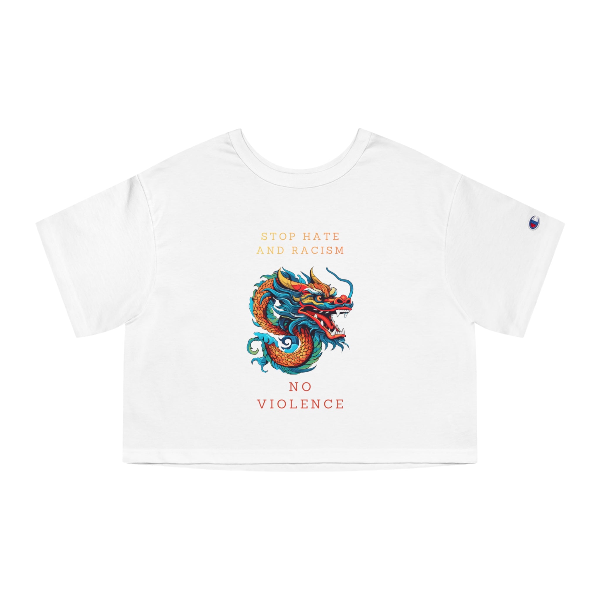 Stop Hate and Racism Dragon Crop Tee — "No Violence" Women's Cropped T-Shirt