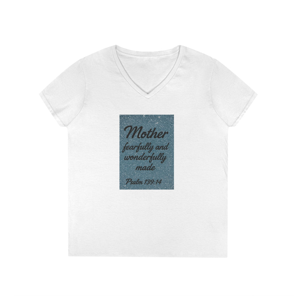 Mother 'Fearfully and Wonderfully Made' V‑Neck Tee — Psalm 139:14 Christian Mom Shirt
