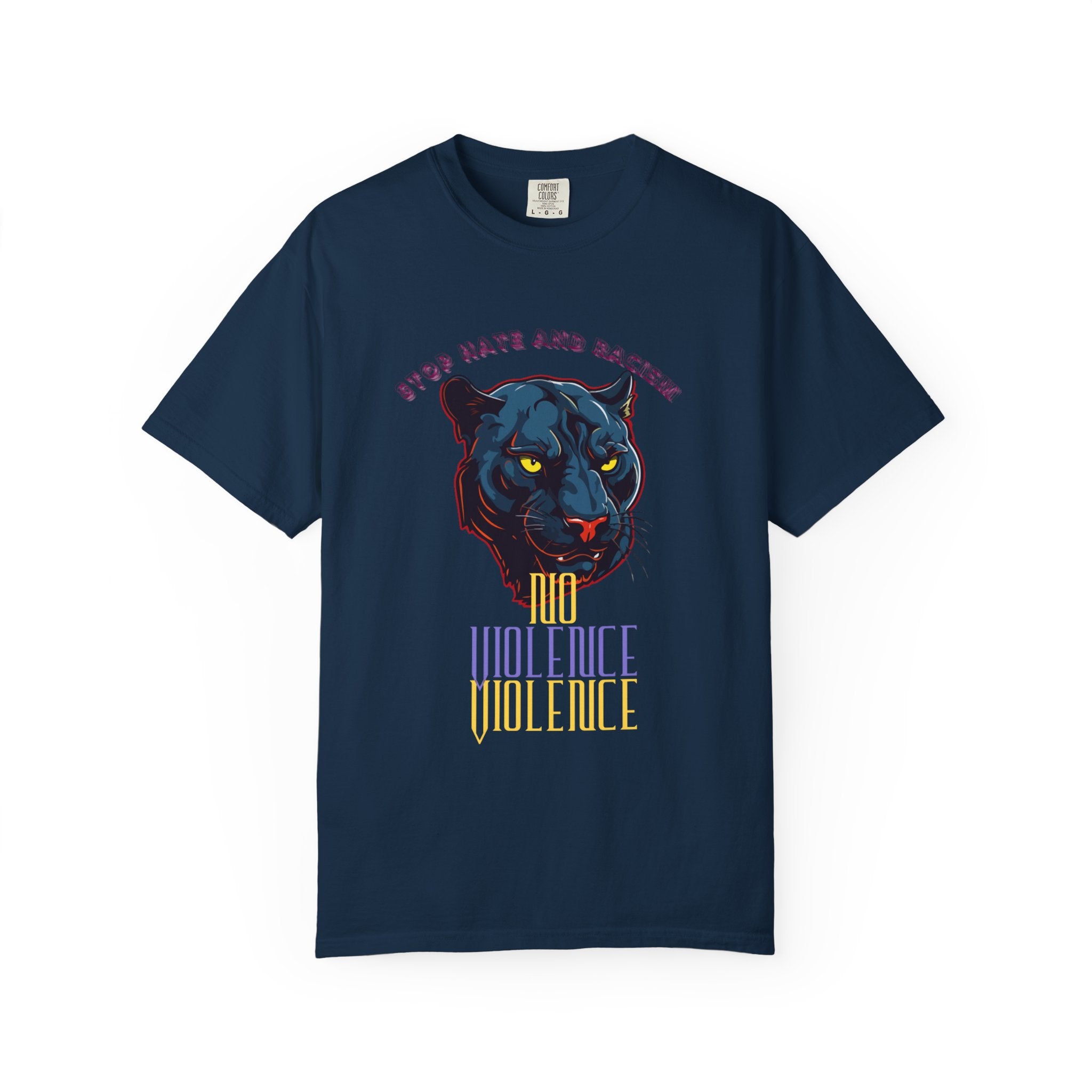 No Violence Panther T-Shirt — Graphic Animal Tee with 'No Violence' Text