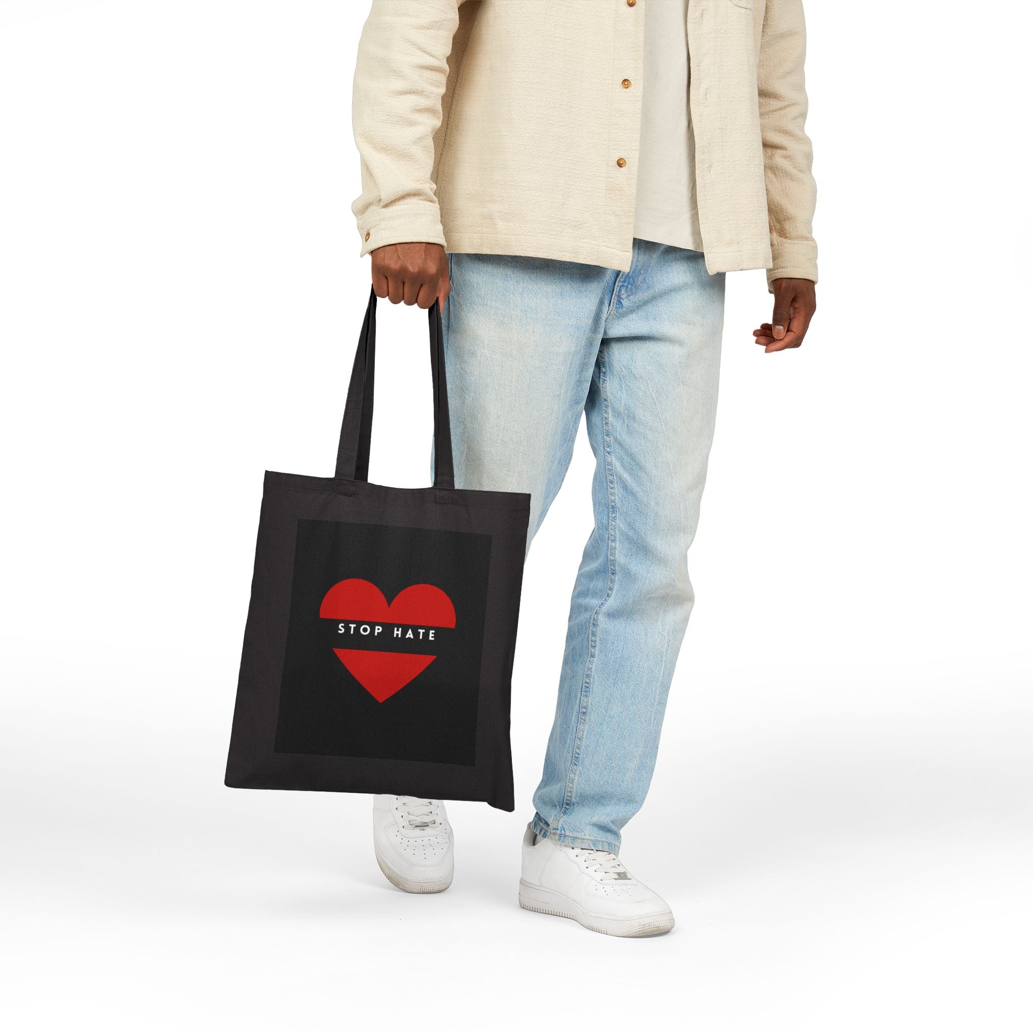 Stop Hate Red Heart Tote Bag – Canvas Protest & Awareness Shopper
