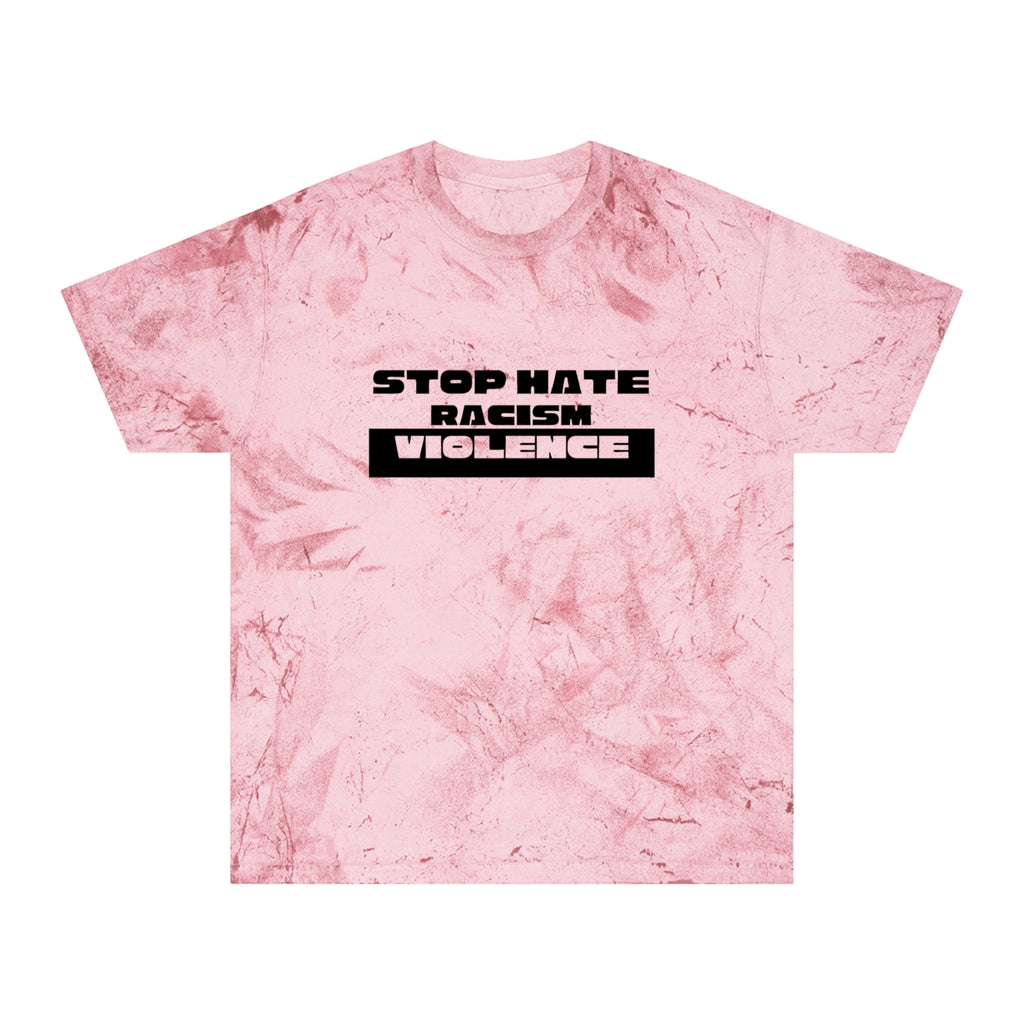 Tie-Dye T-Shirt — "Stop Hate Racism Violence" Graphic Tee