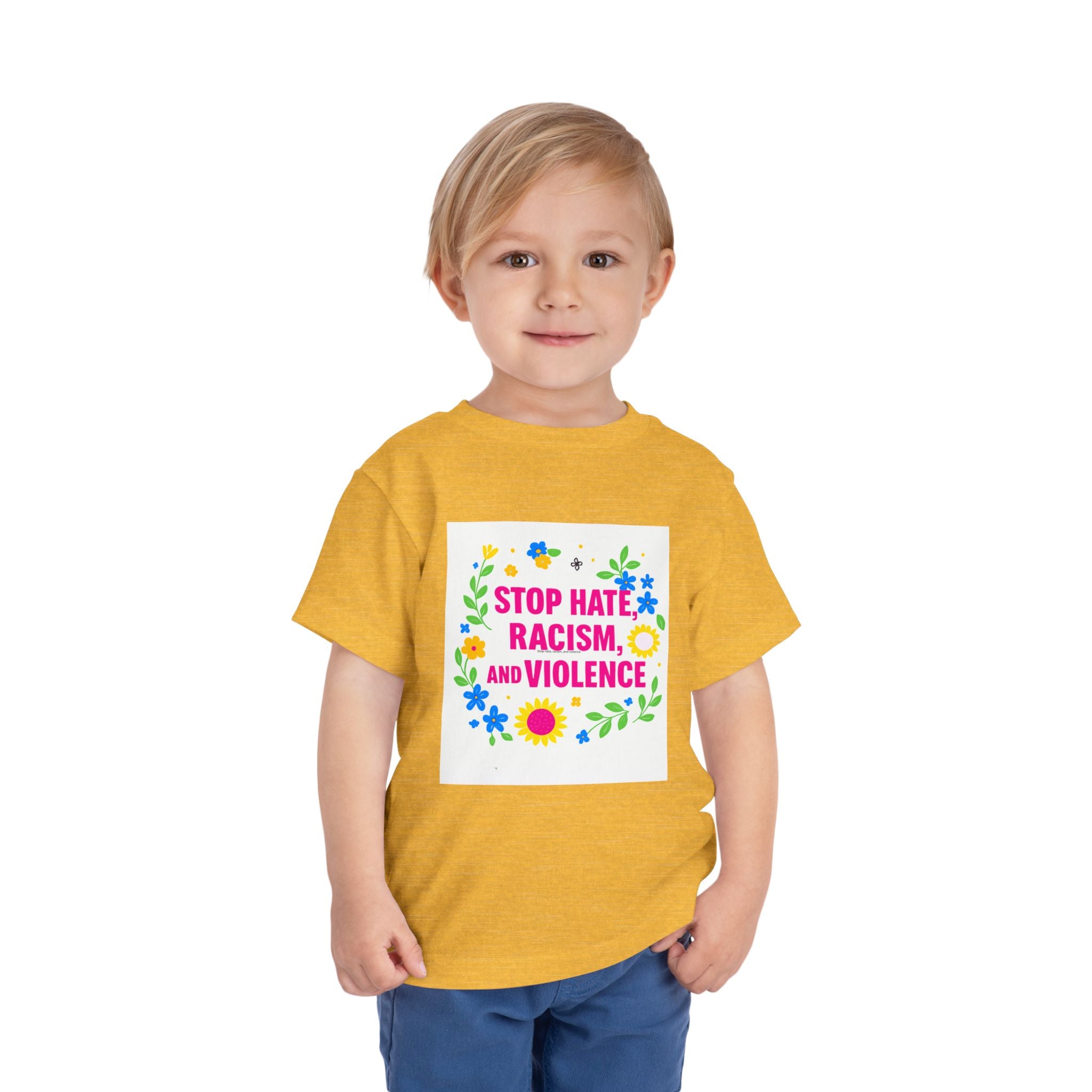 Toddler Tee — "Stop Hate, Racism, and Violence" Floral Anti-Racism Kids Shirt