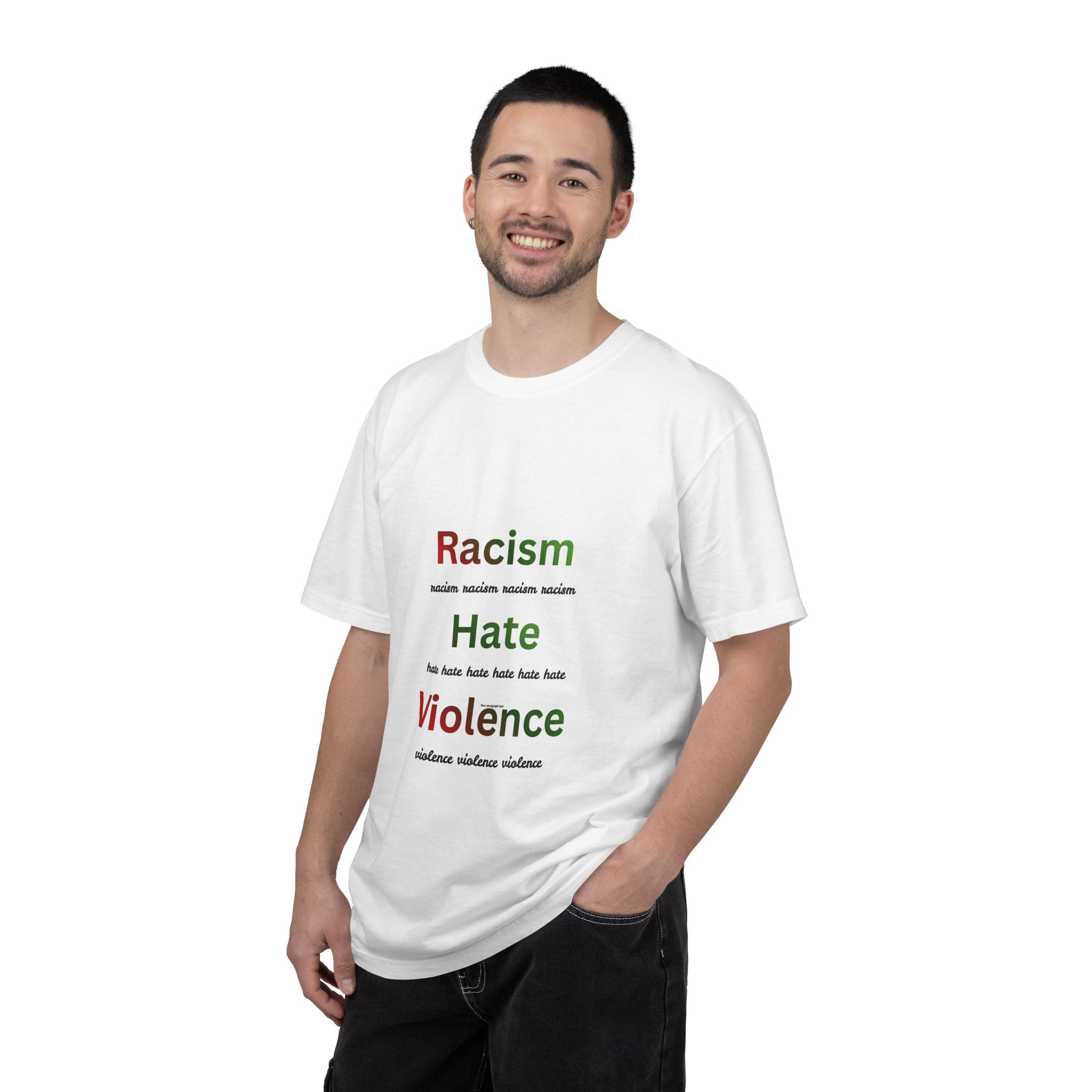 Christian Message T-Shirt — 'Racism Hate Violence' Anti-Hate Tee with John 14:6 Back Quote