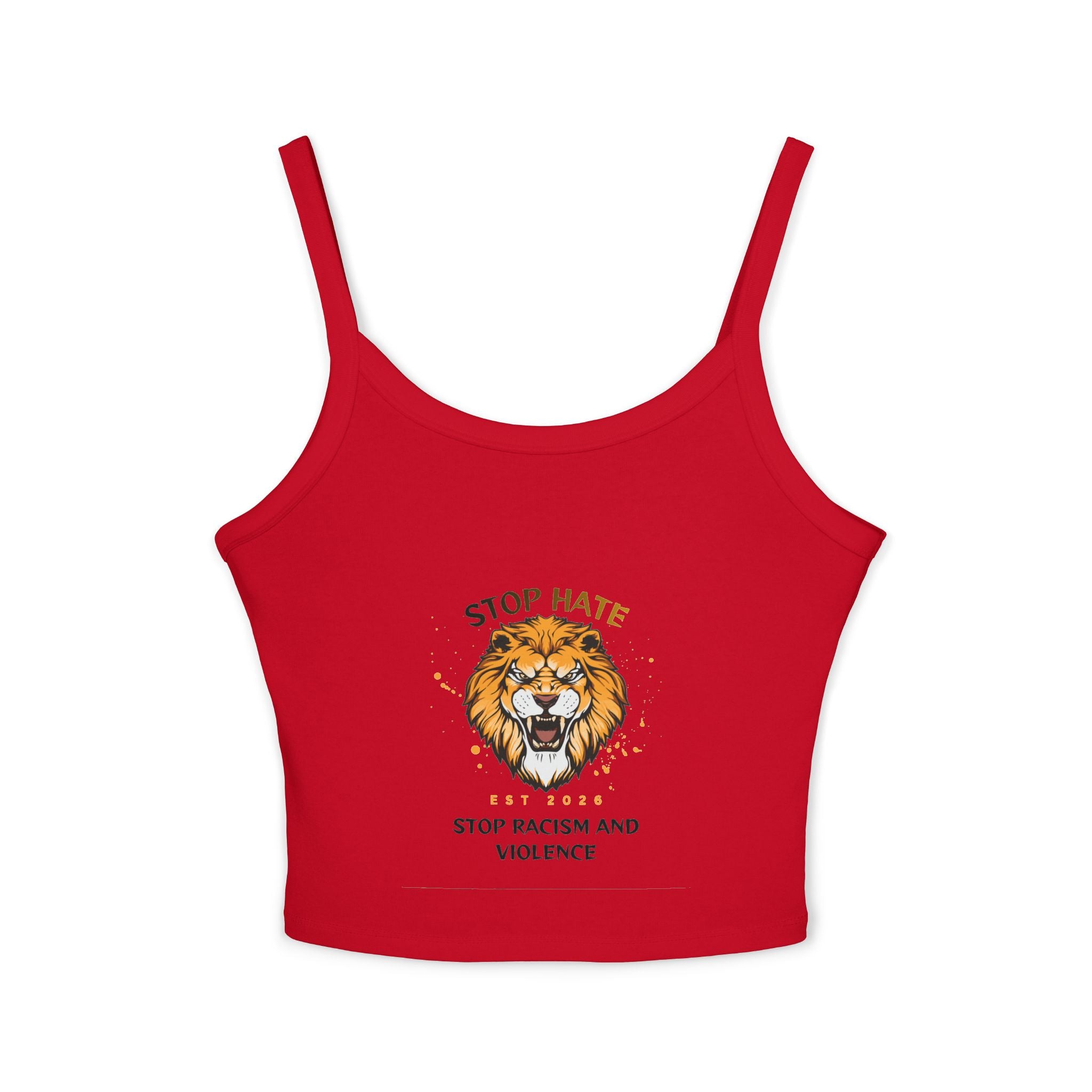 Lion "Stop Hate" Crop Tank Top — Anti-Racism Statement Spaghetti Strap