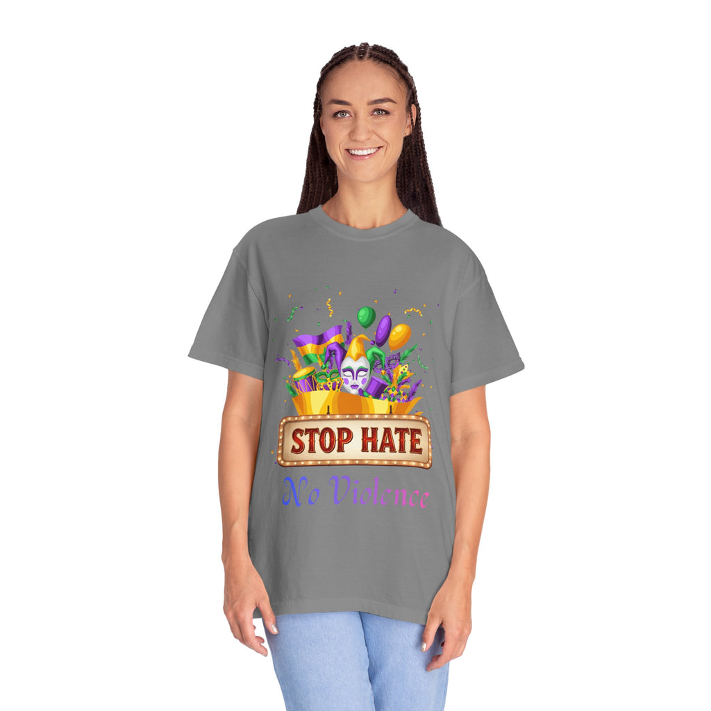 T-Shirt — "Stop Hate, No Violence" Mardi Gras Parade Design