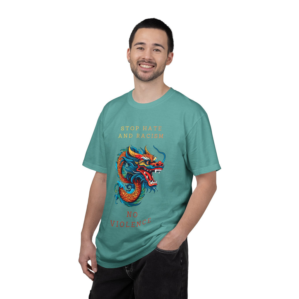 T-Shirt — 'Stop Hate and Racism, No Violence' Dragon Graphic Tee
