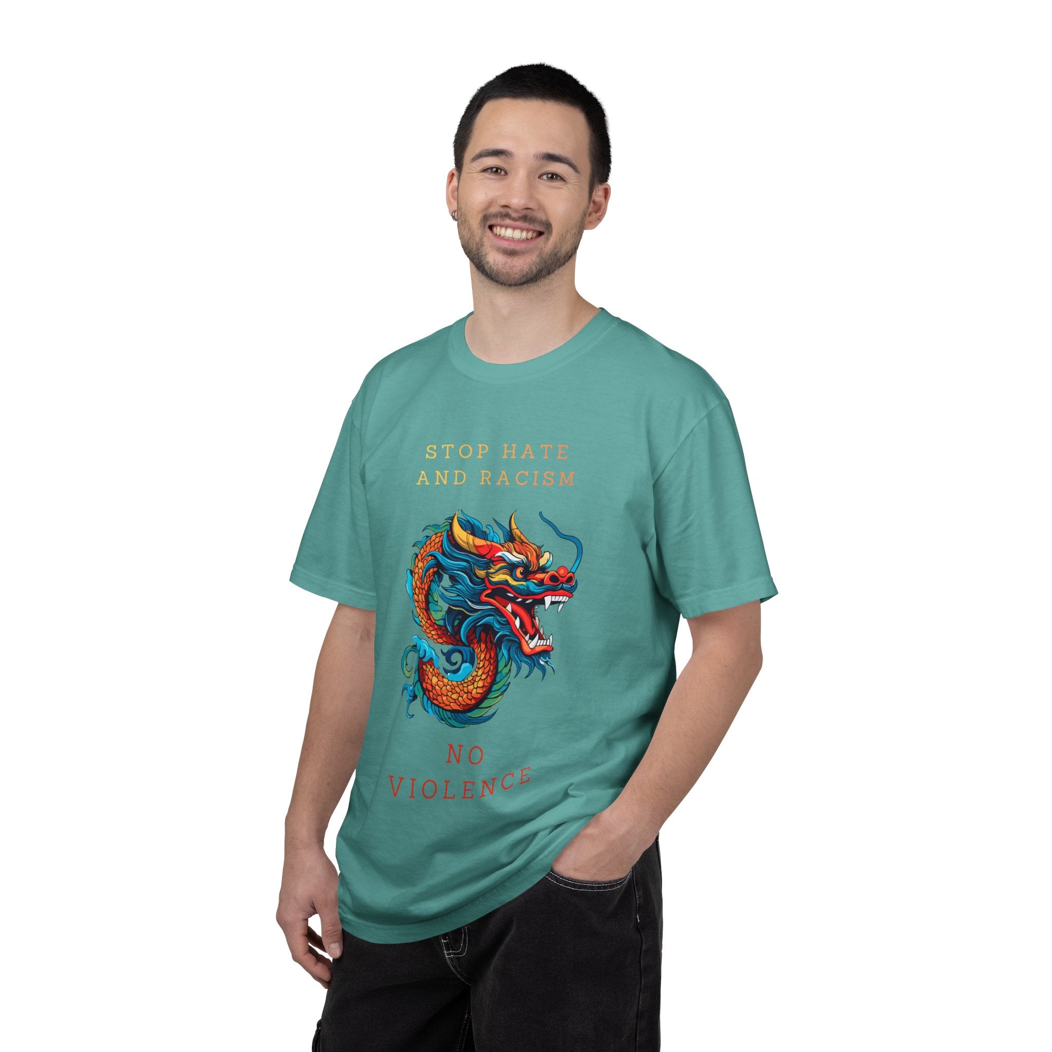 T-Shirt — 'Stop Hate and Racism, No Violence' Dragon Graphic Tee