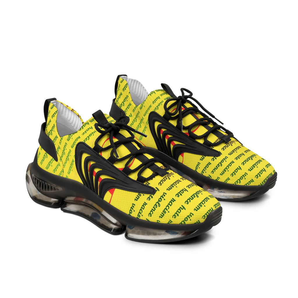 Mesh Sneakers — Yellow 'No Hate, No Violence' Graphic Athletic Shoes