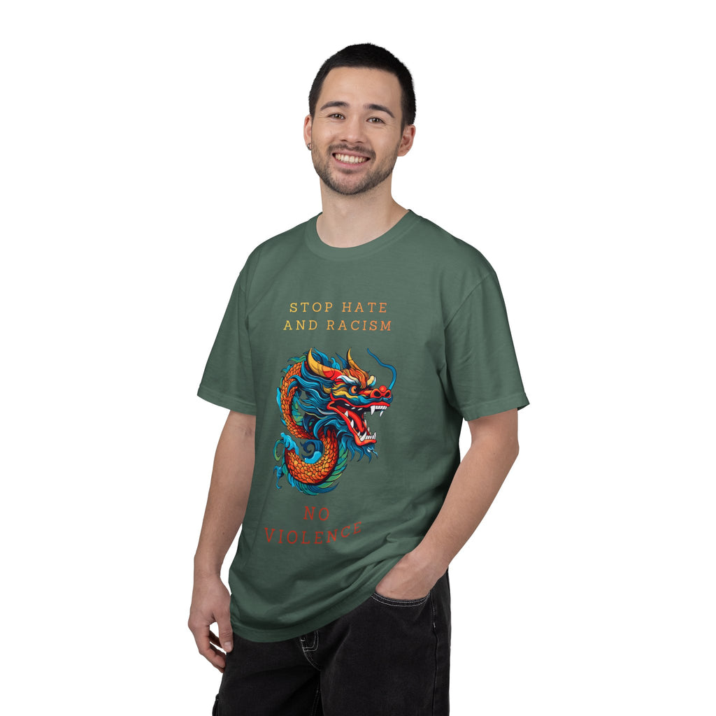 T-Shirt — 'Stop Hate and Racism, No Violence' Dragon Graphic Tee