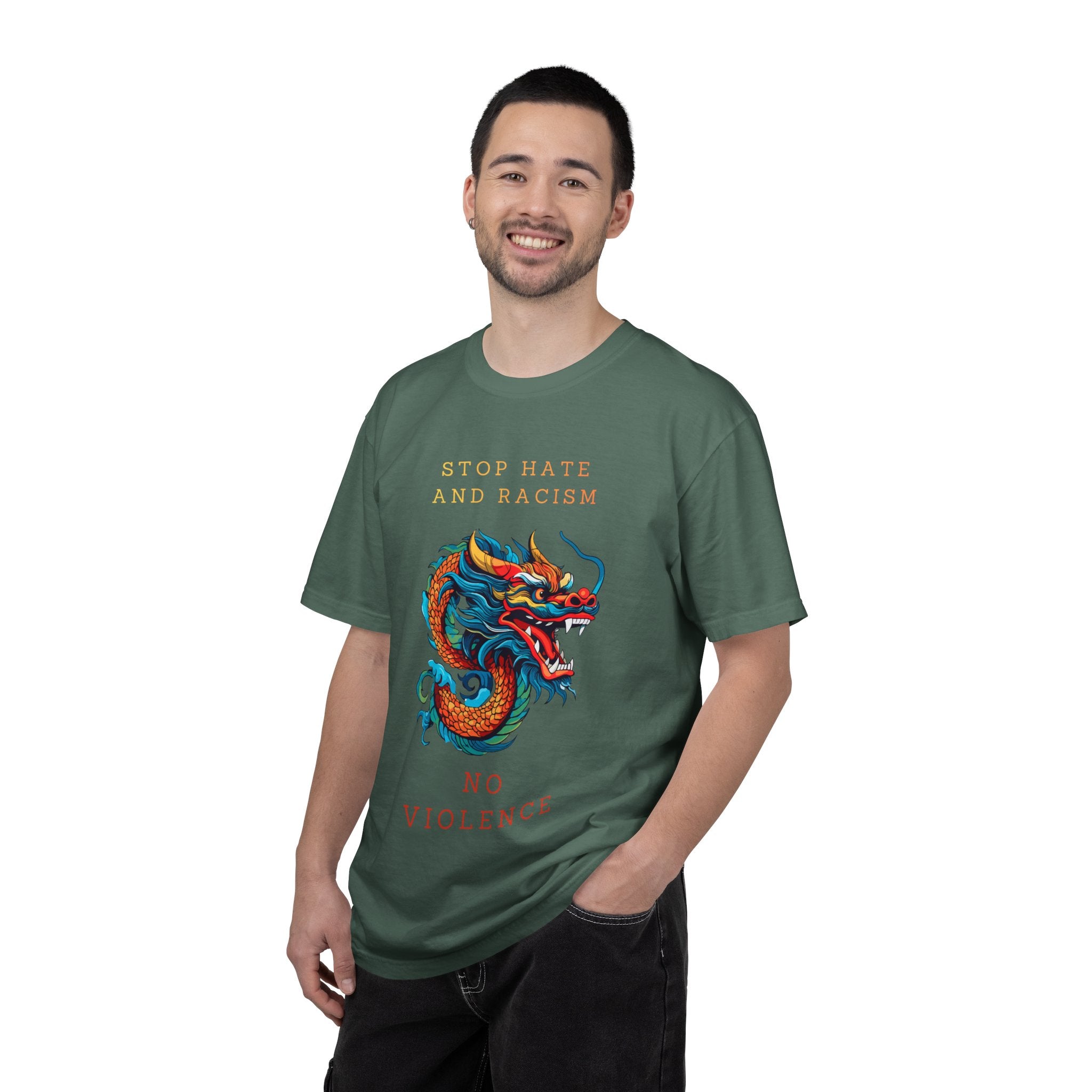 T-Shirt — 'Stop Hate and Racism, No Violence' Dragon Graphic Tee