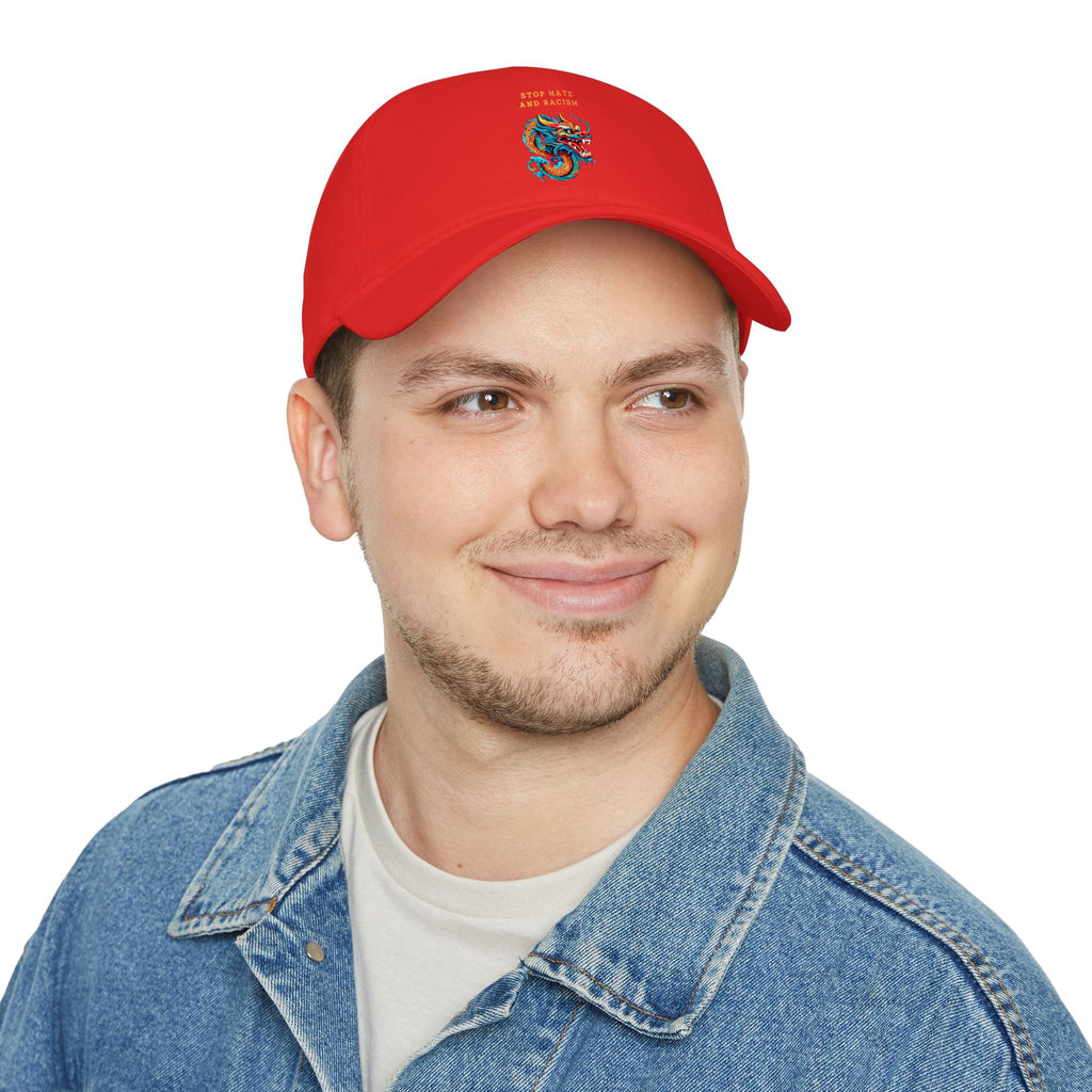 Red Dragon Baseball Cap - "Stop Hate and Racism" Embroidered Low Profile Hat