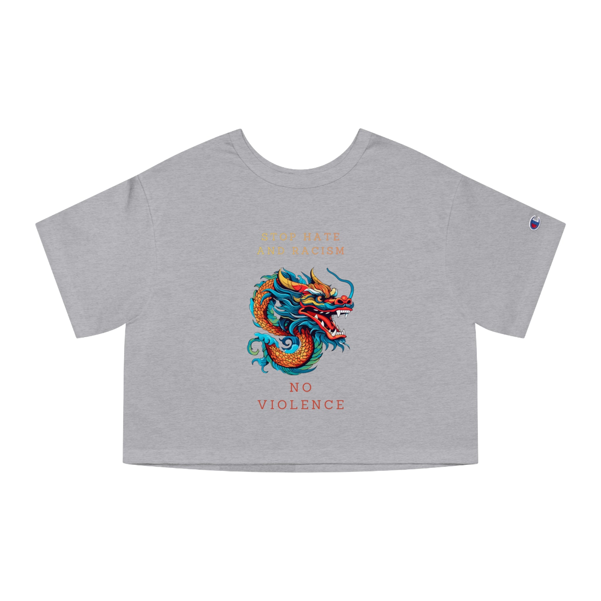 Stop Hate and Racism Dragon Crop Tee — "No Violence" Women's Cropped T-Shirt