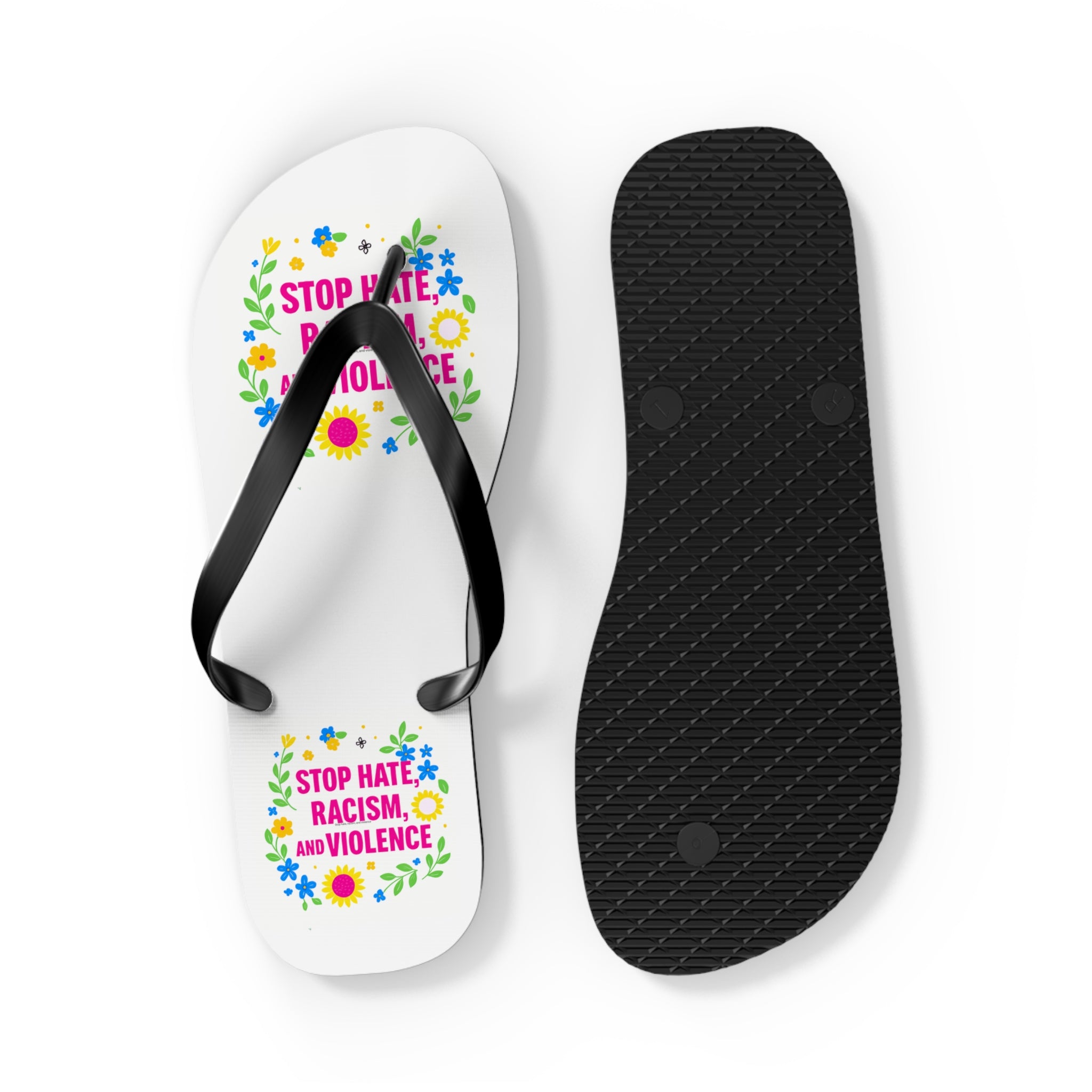 Stop Hate, Racism and Violence Floral Flip Flops