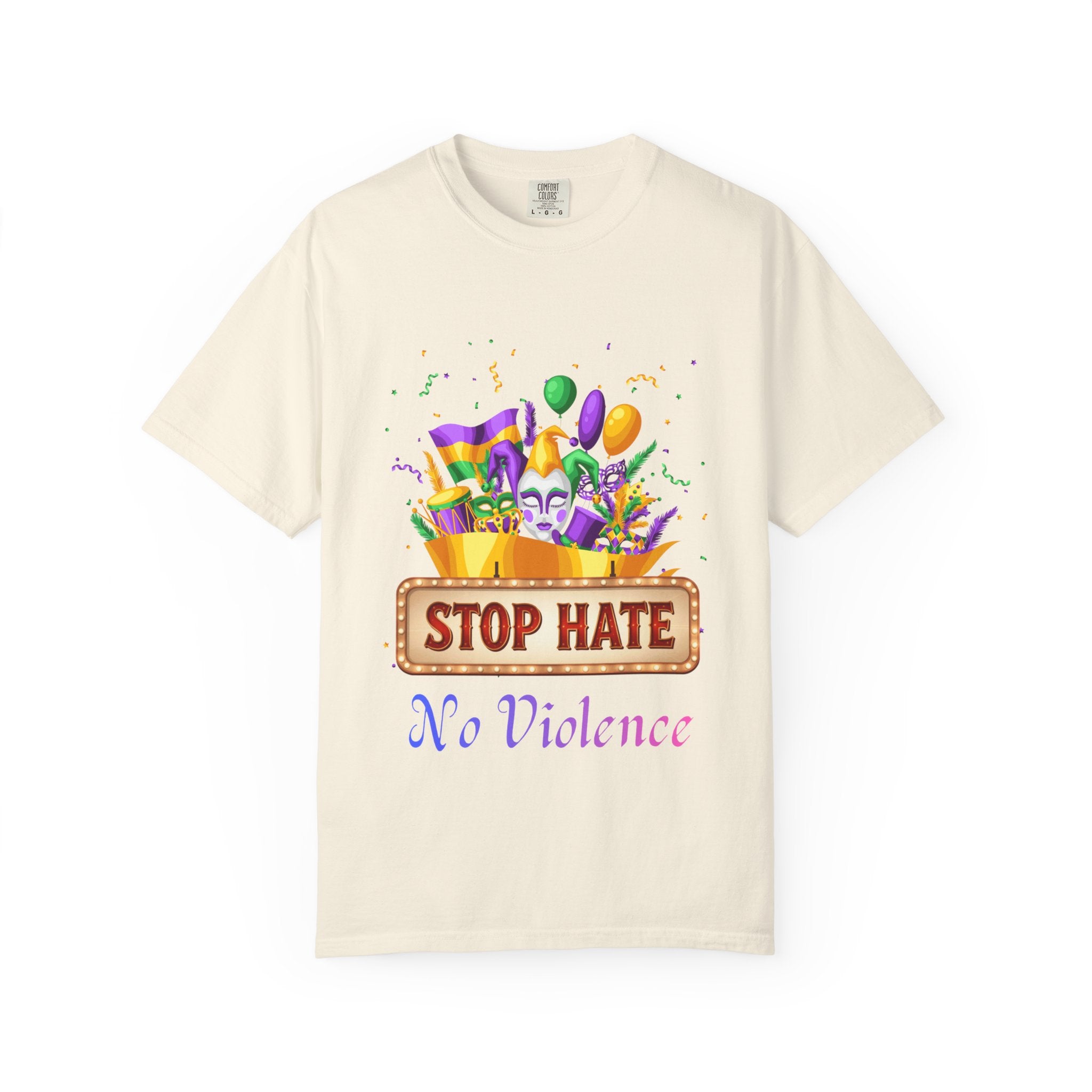 T-Shirt — "Stop Hate, No Violence" Mardi Gras Parade Design