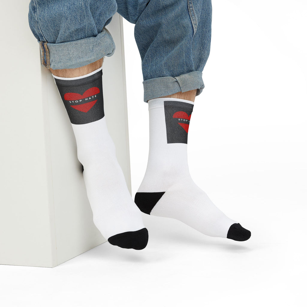 Crew Socks - Black Heart "Stop Hate" Sublimation Socks