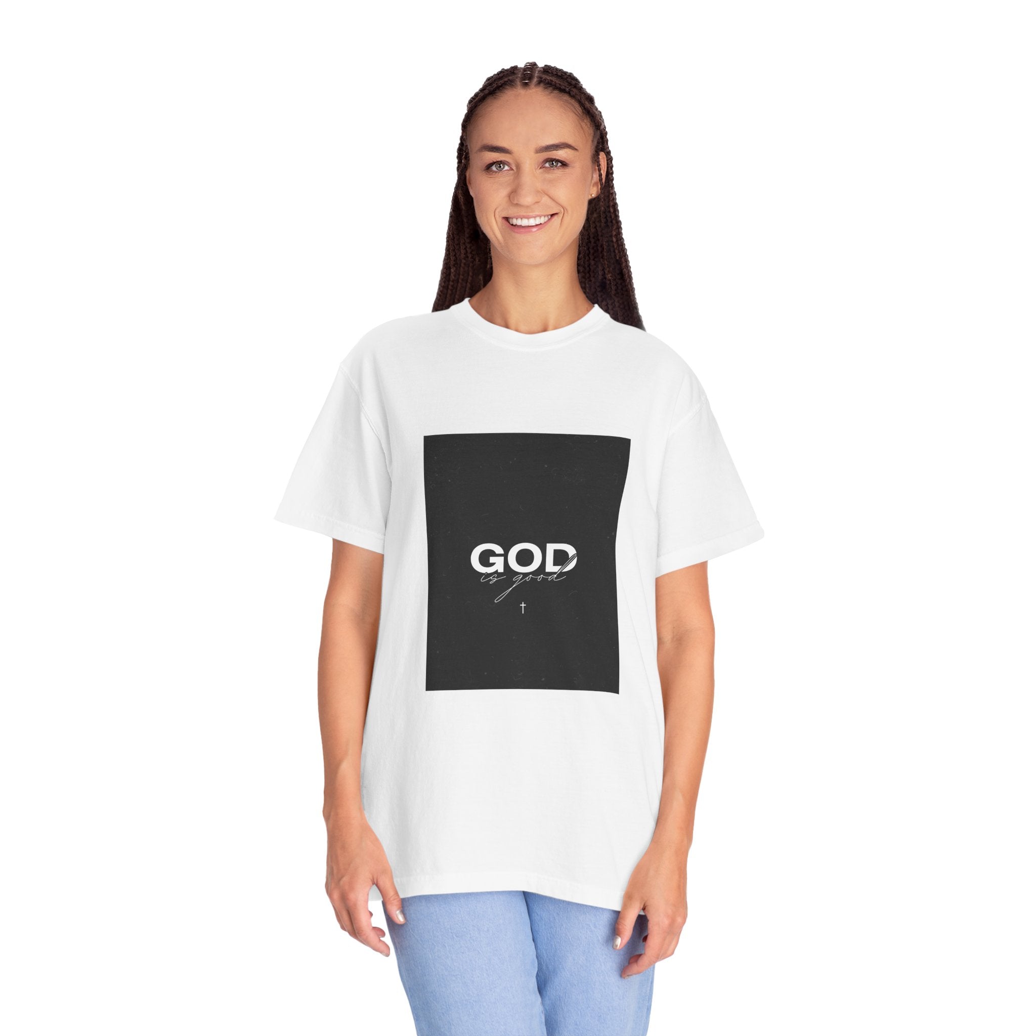 God Typography T-Shirt — Minimal Black Square Graphic Tee