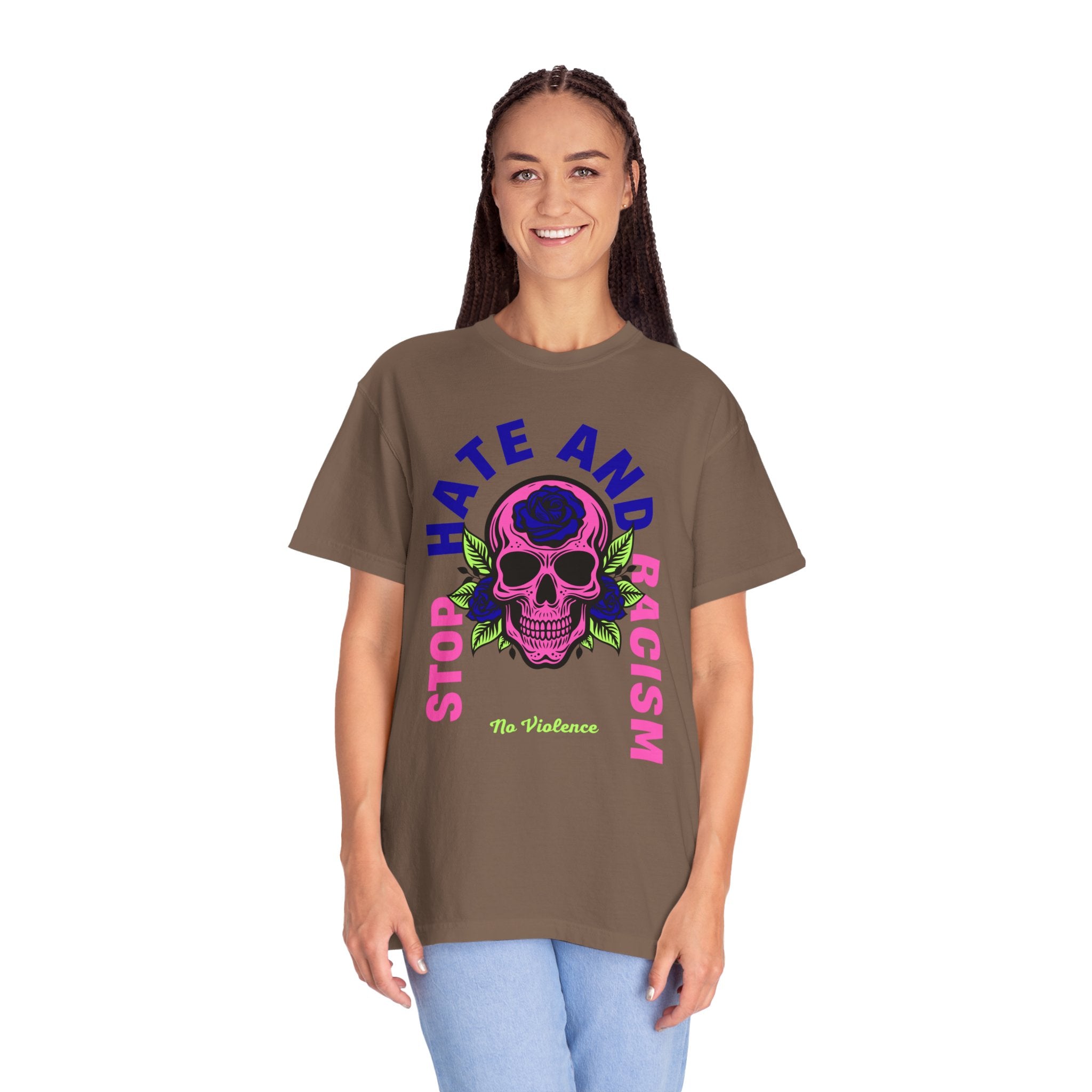 Stop Hate and Racism Skull T-Shirt — Anti-Racism Statement Tee