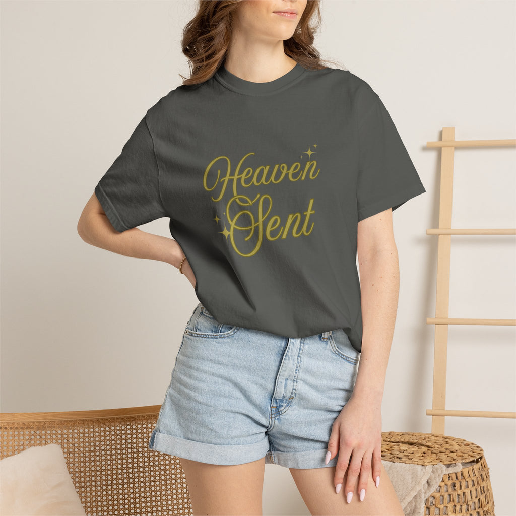 Heaven Sent Graphic Tee – Script Text Logo Cotton T-Shirt