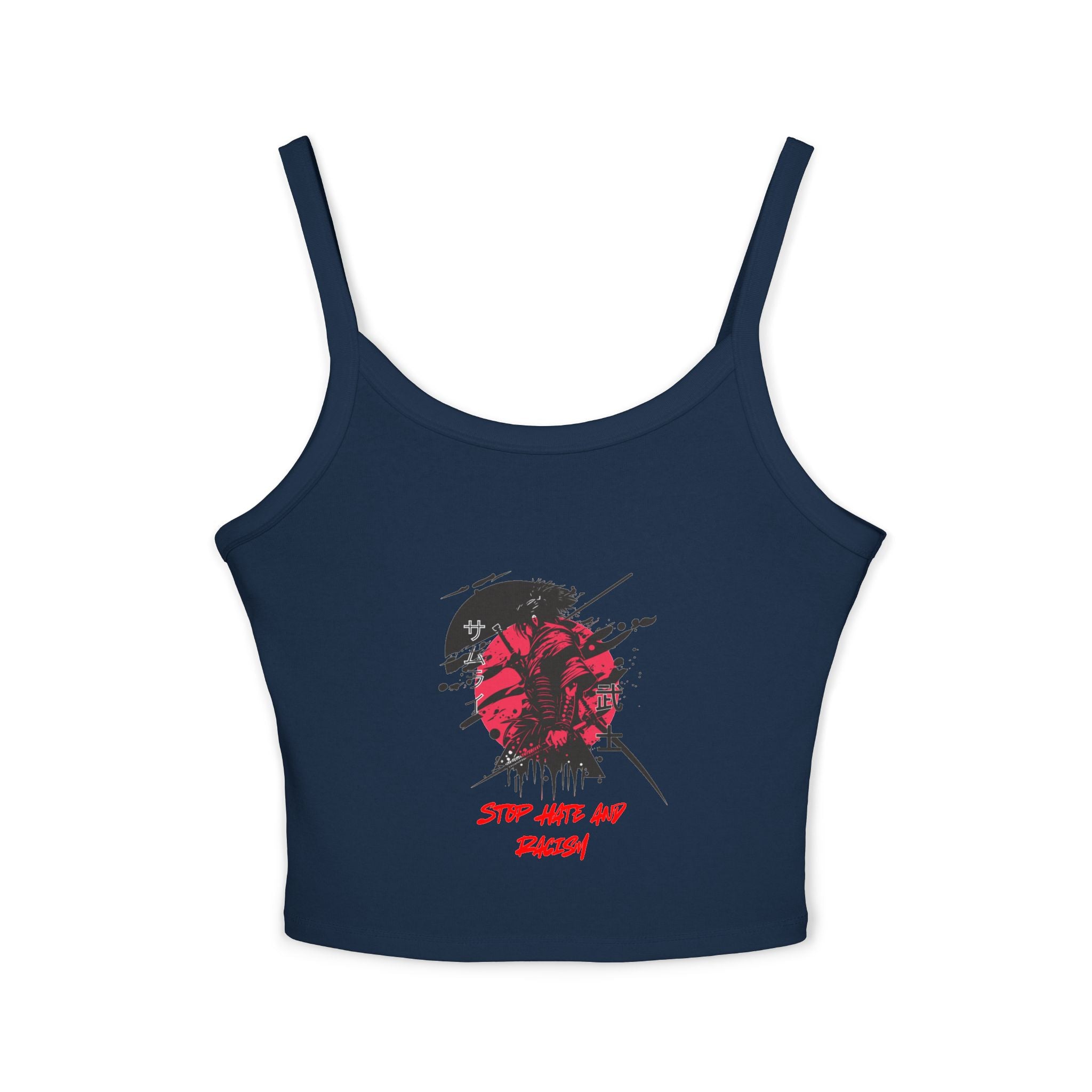 Spaghetti Tank Top – Grunge Red Rose Graphic "Stop Wishing Start"