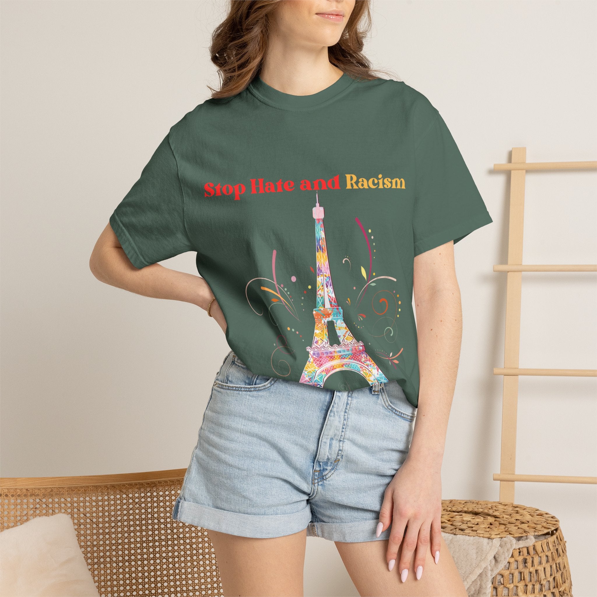 Stop Hate and Racism Eiffel Tower T-Shirt