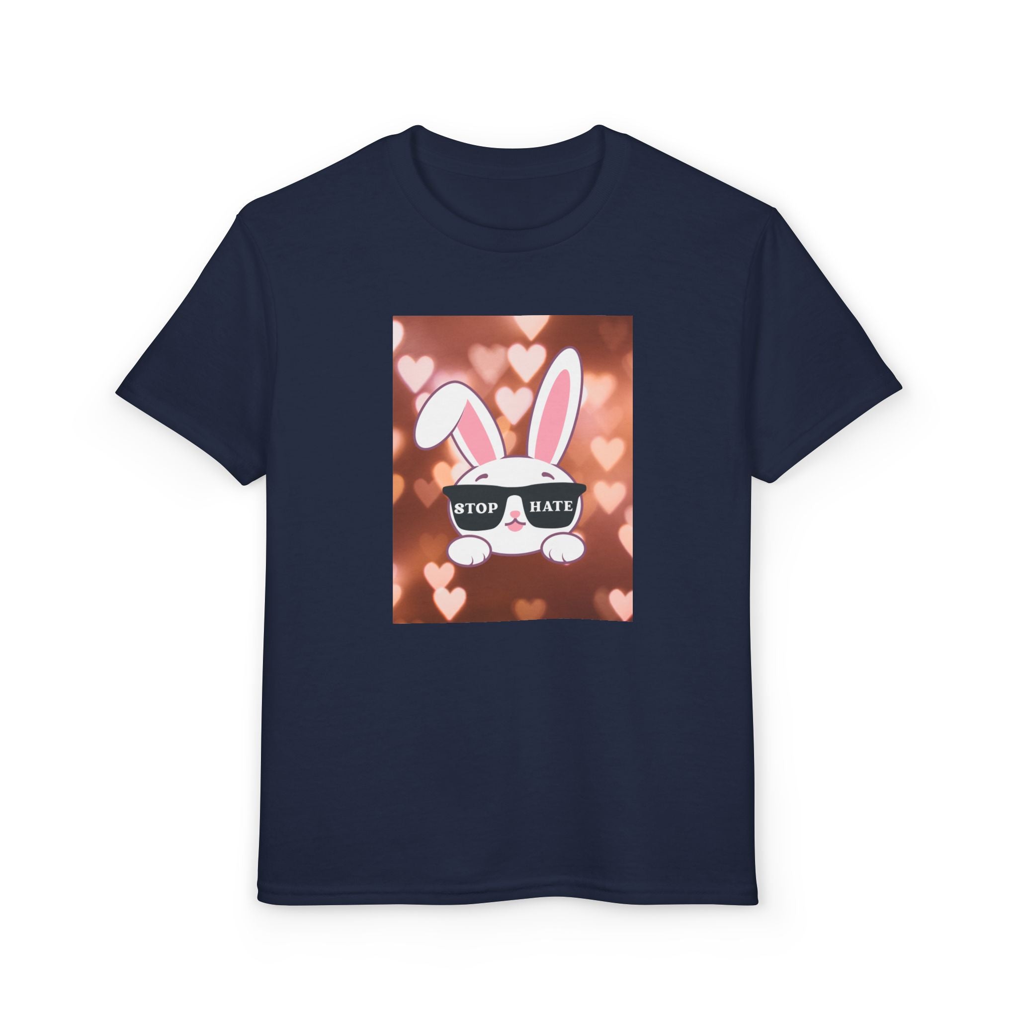 Youth T-Shirt — Cute Bunny with 'Stop the Hate' Sunglasses | Kids Anti-Bullying Tee