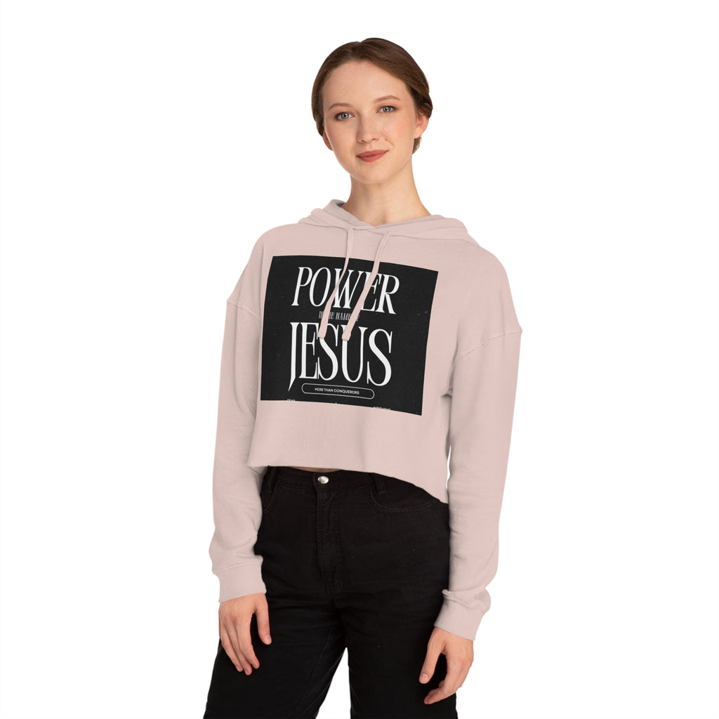 Cropped Hoodie — 'Power In The Name Of Jesus' Christian Faith Sweatshirt