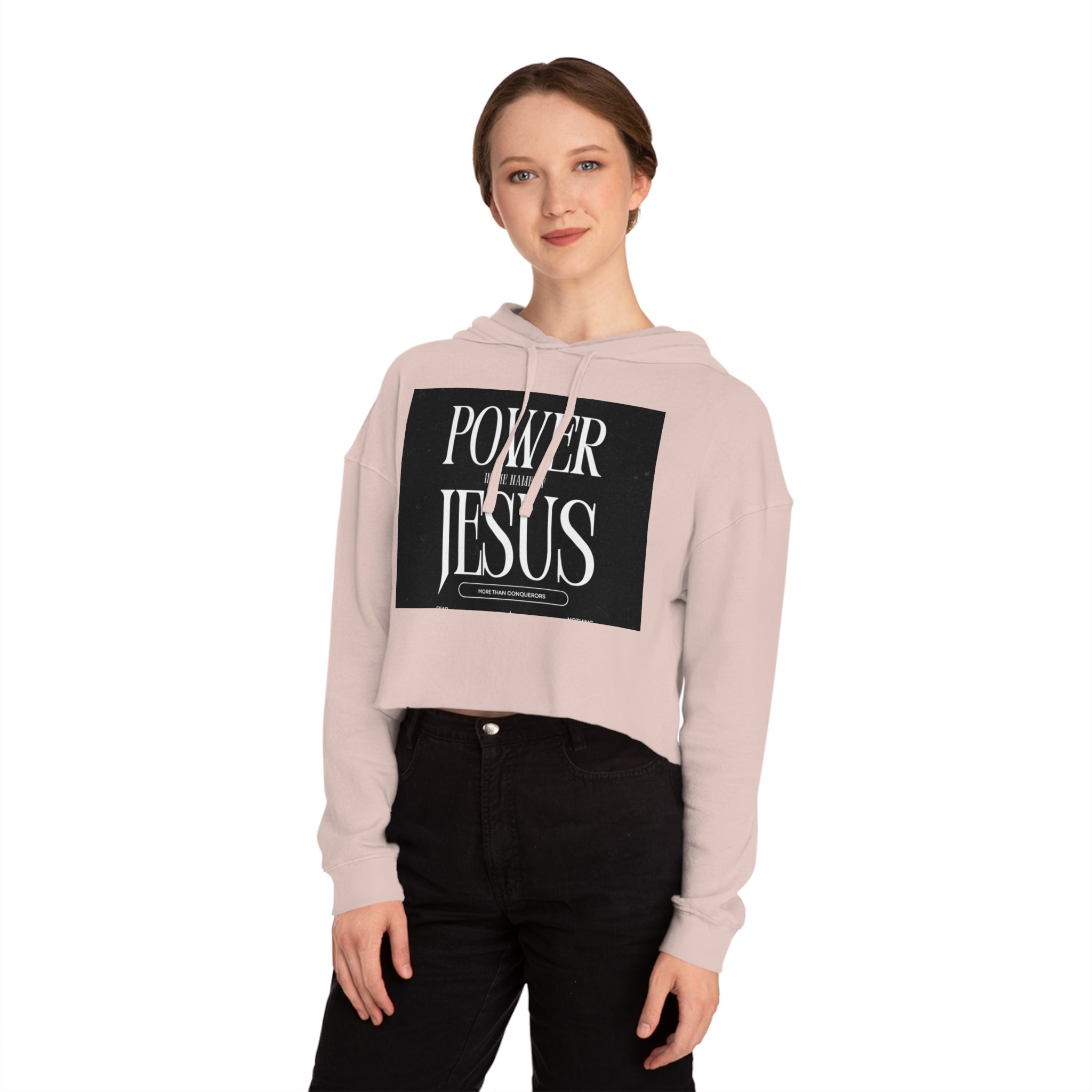 Cropped Hoodie — 'Power In The Name Of Jesus' Christian Faith Sweatshirt