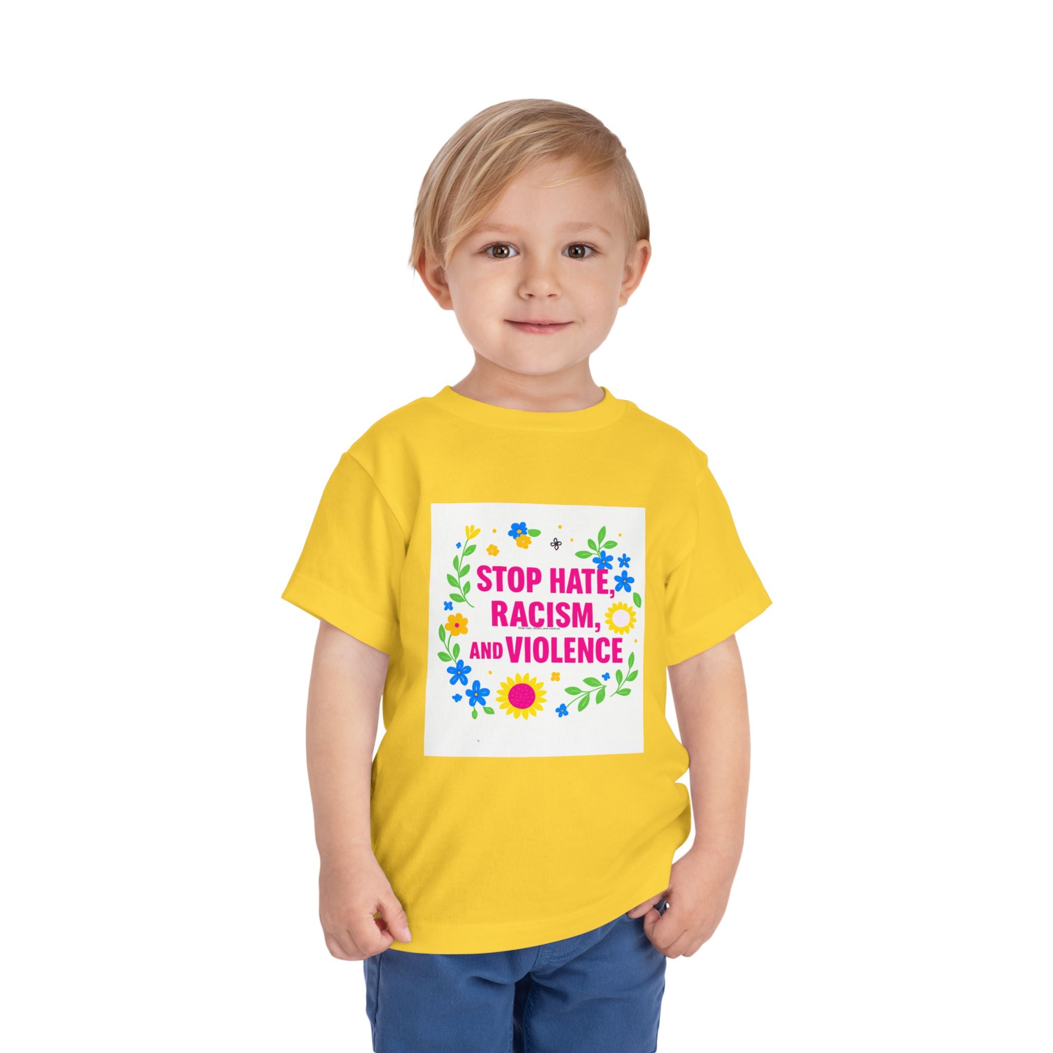 Toddler Tee — "Stop Hate, Racism, and Violence" Floral Anti-Racism Kids Shirt