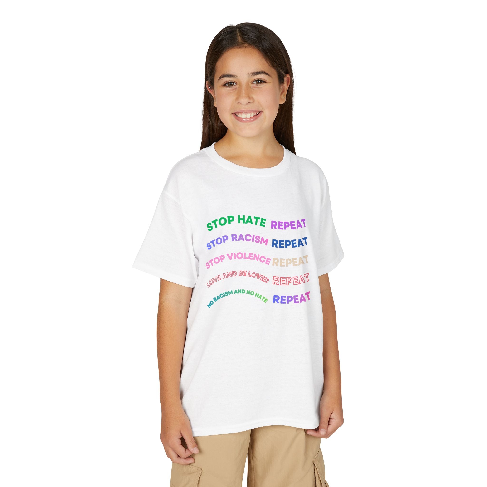 Youth T‑Shirt — "Stop Hate Repeat" Rainbow Anti-Bullying Tee
