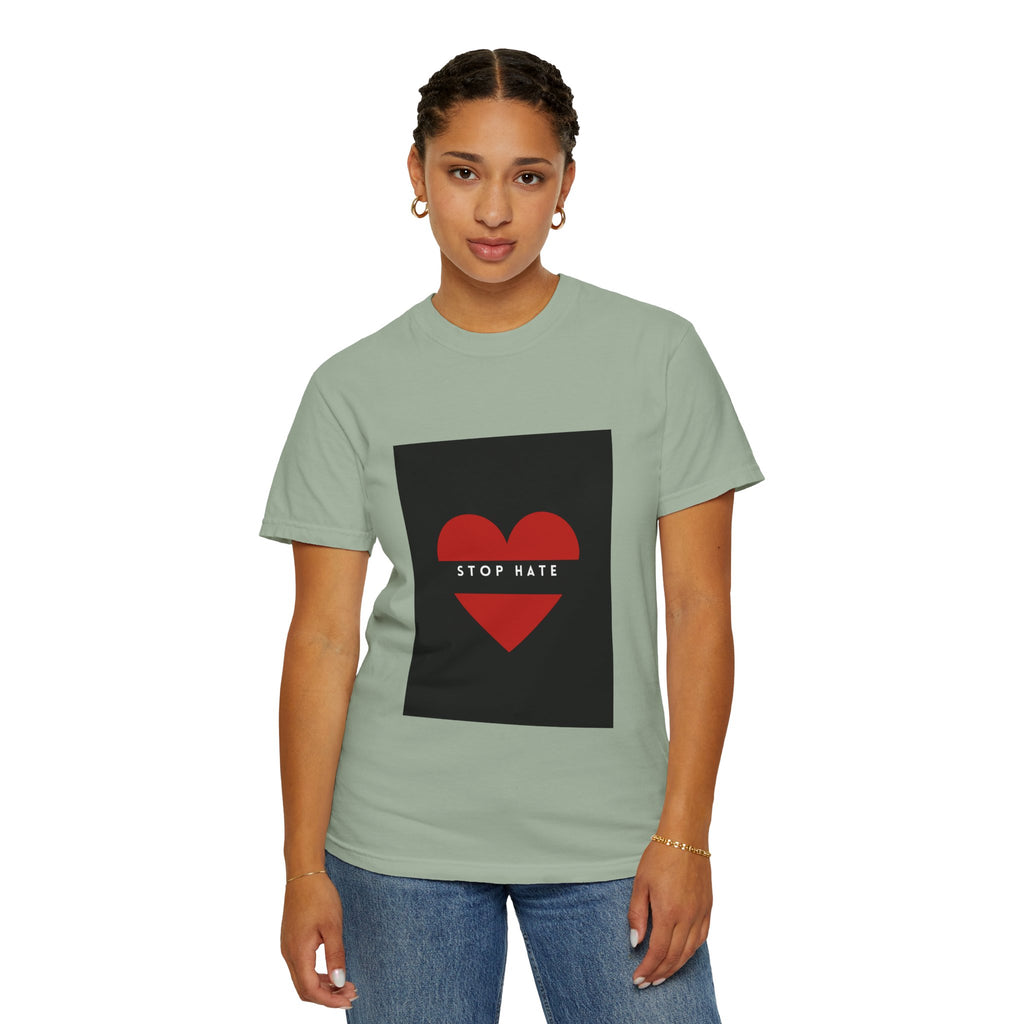 Stop Hate Heart T-Shirt — Red Heart Graphic Tee for Anti-Hate Awareness