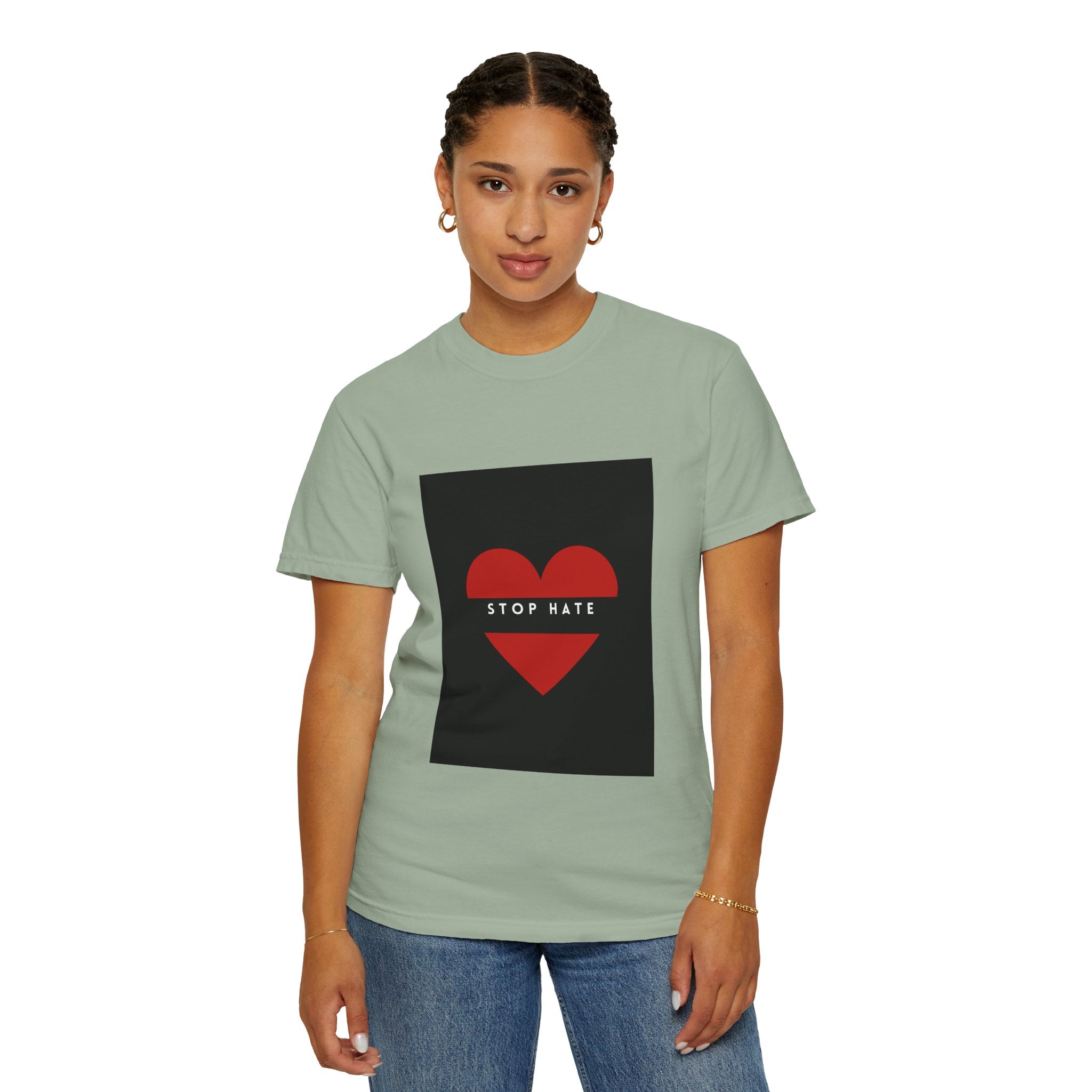 Stop Hate Heart T-Shirt — Red Heart Graphic Tee for Anti-Hate Awareness