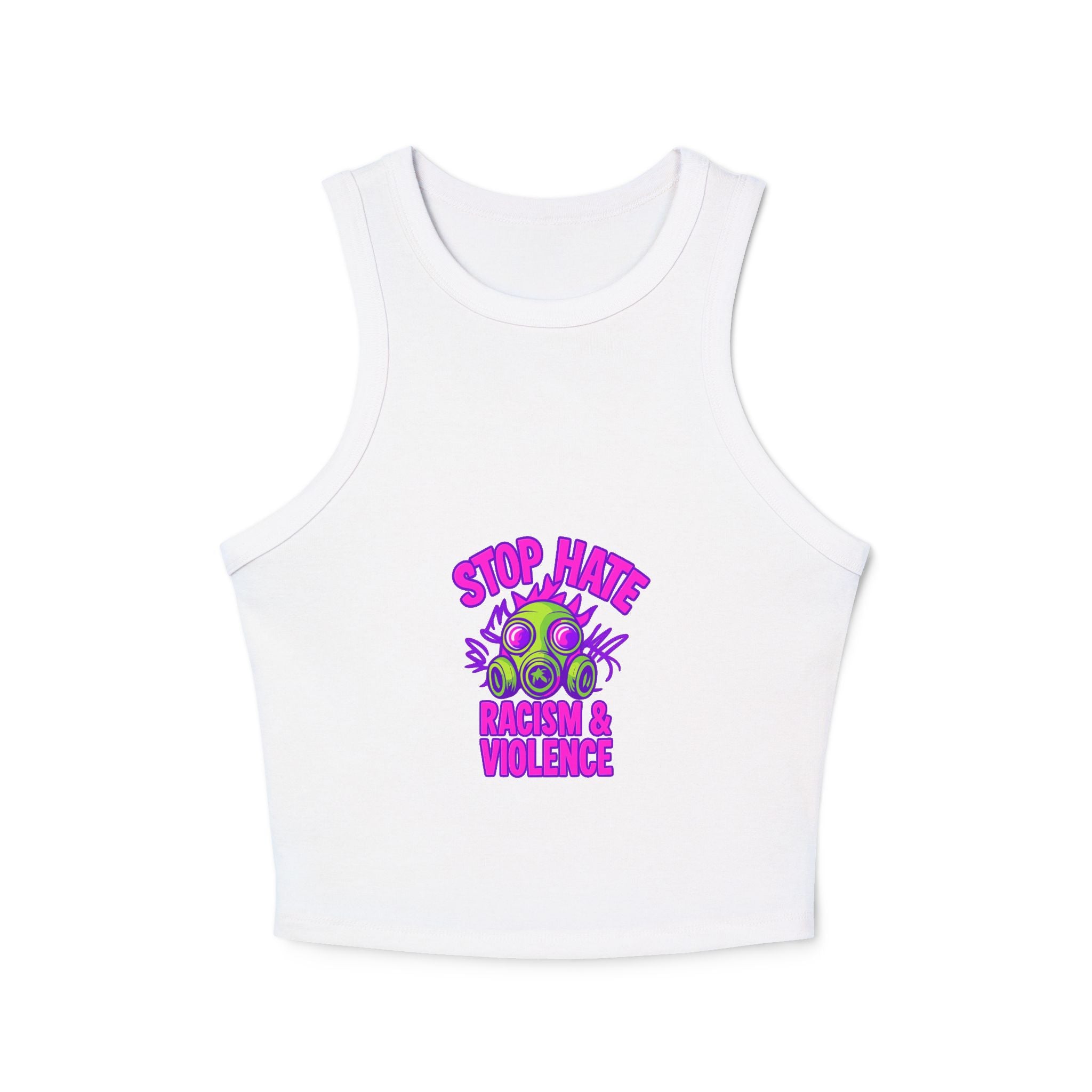 Racer Tank — "Stop Hate" Anti-Racism Gas Mask Graphic