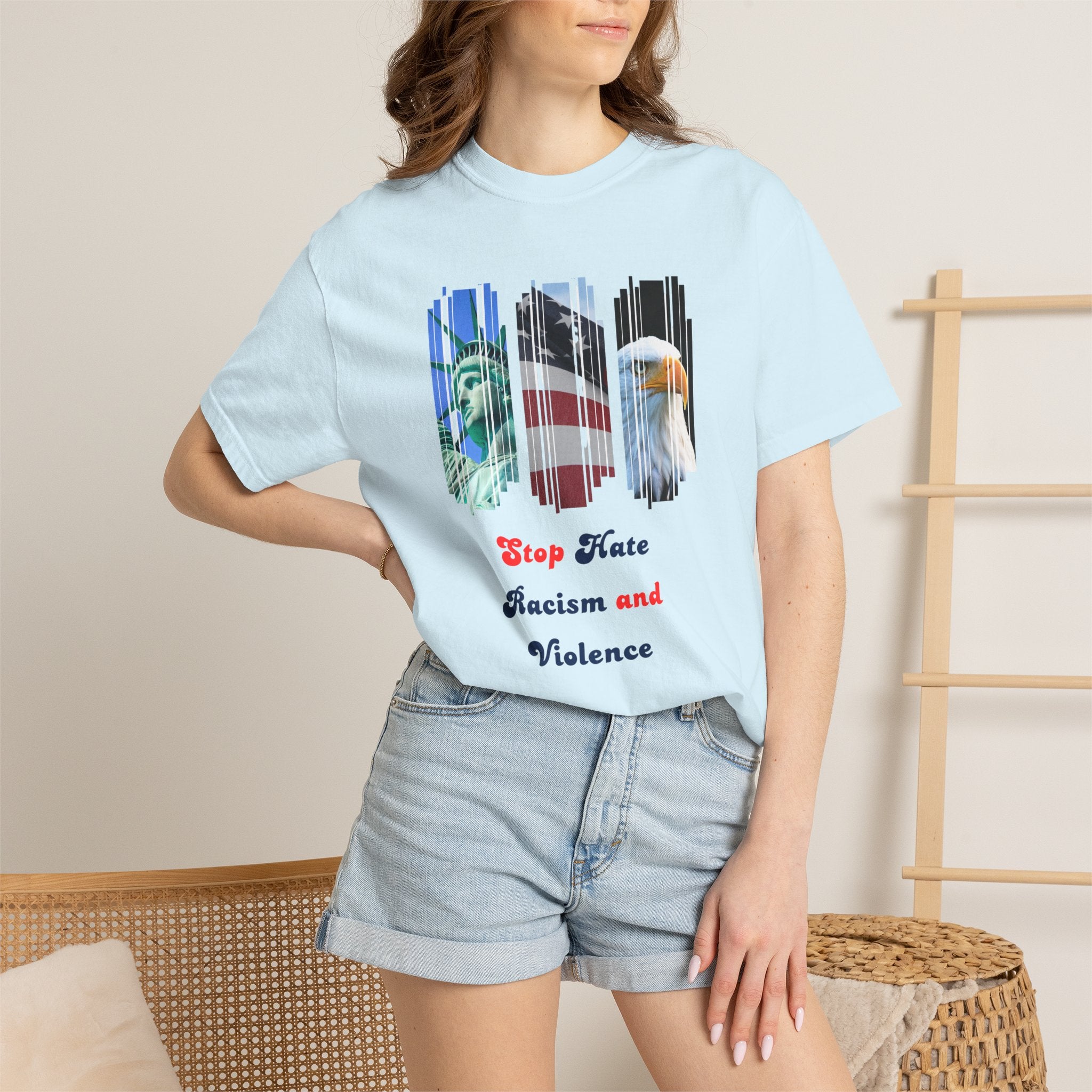 Patriotic 'Stop Hate Racism and Violence' T-Shirt