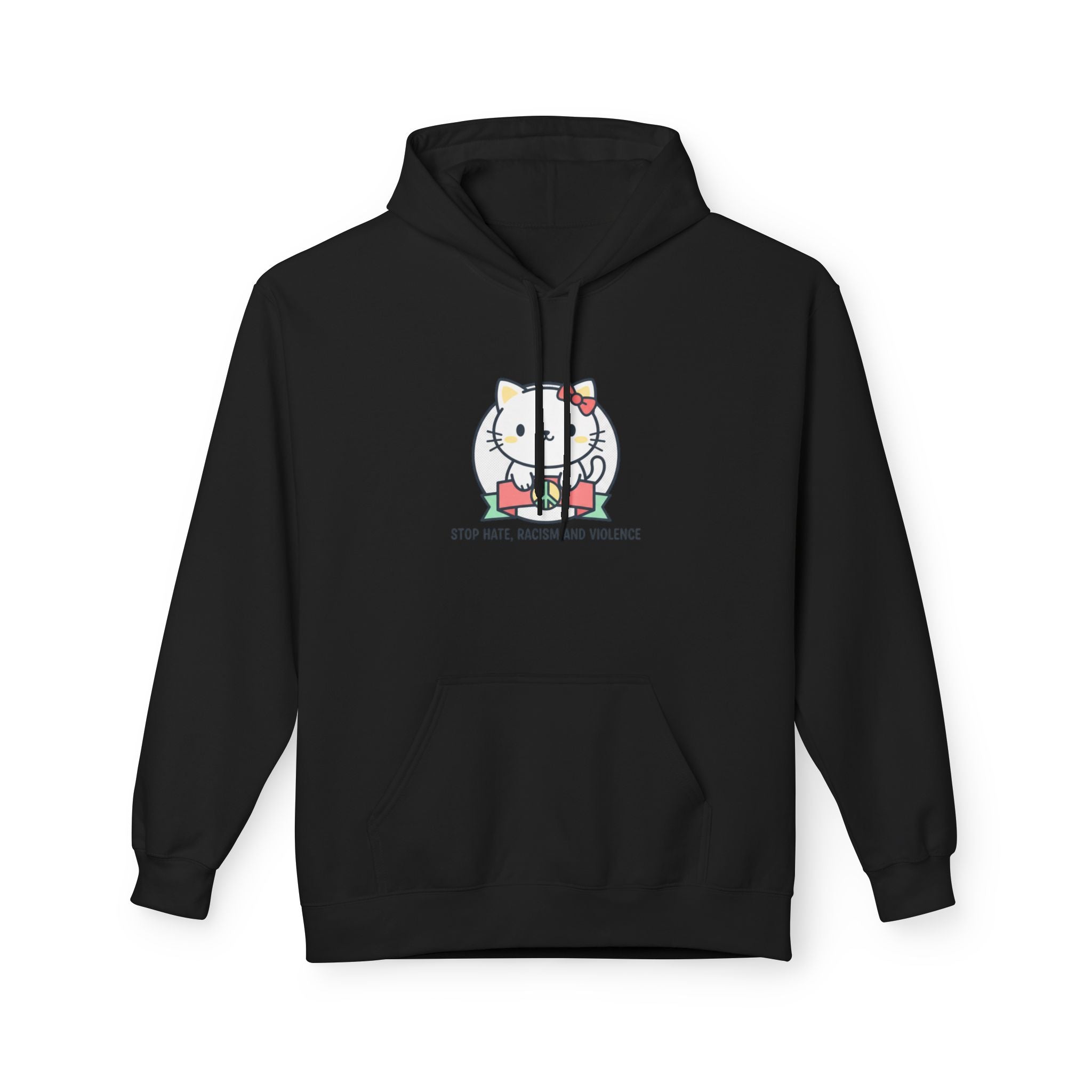 Stop Hate, Racism and Violence Cat Hoodie — Cute Anti-Racism Graphic Hoodie