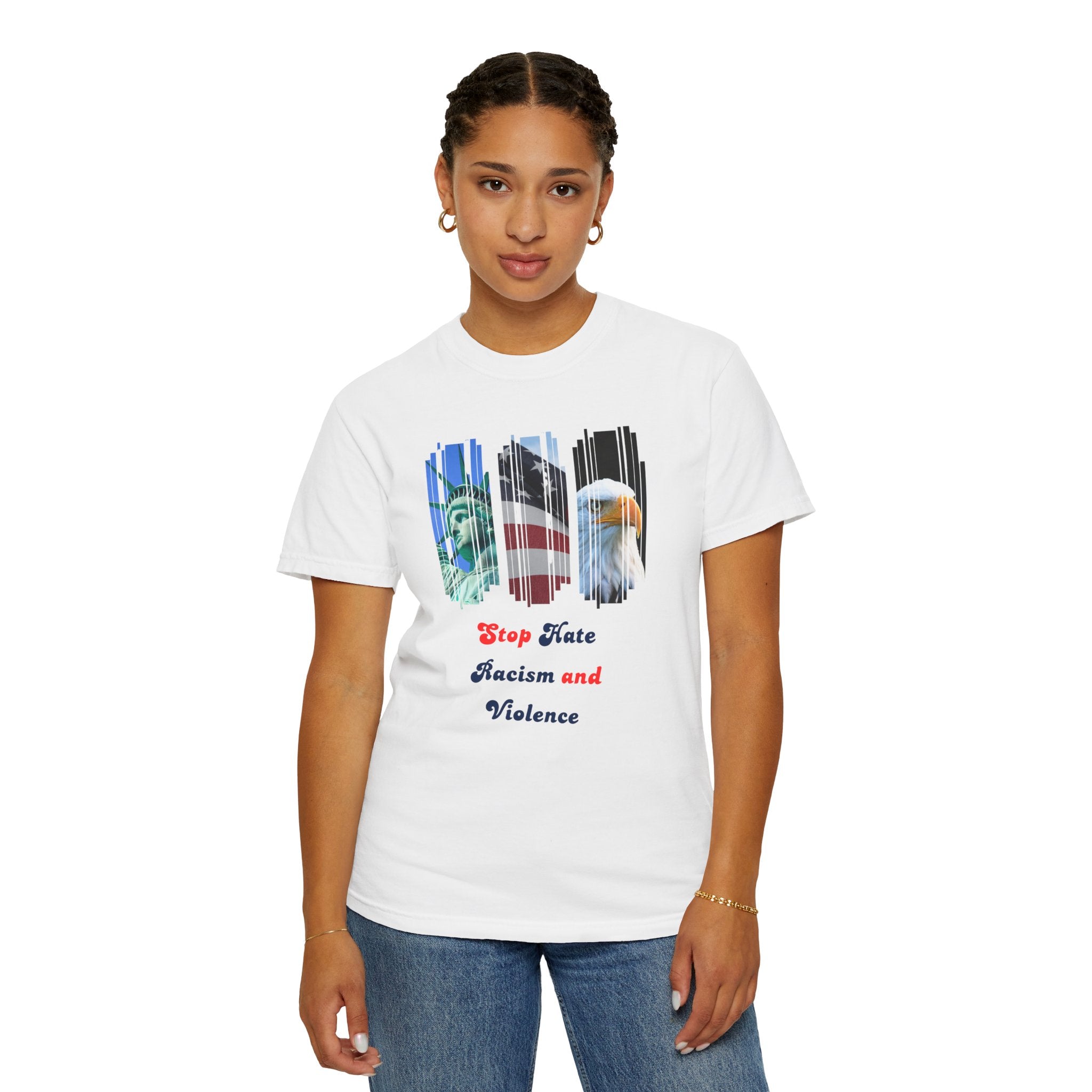 Patriotic 'Stop Hate Racism and Violence' T-Shirt