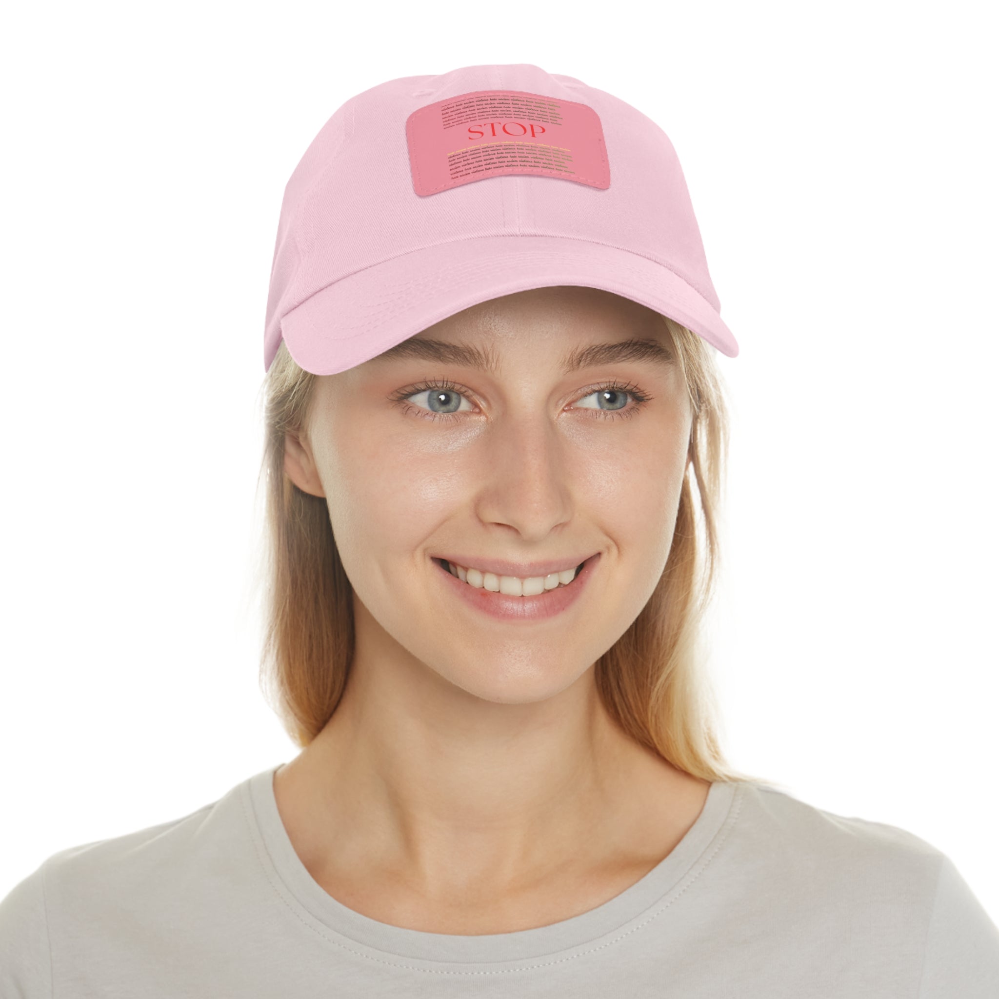 Leather Patch Dad Hat — 'STOP' Embossed Casual Baseball Cap