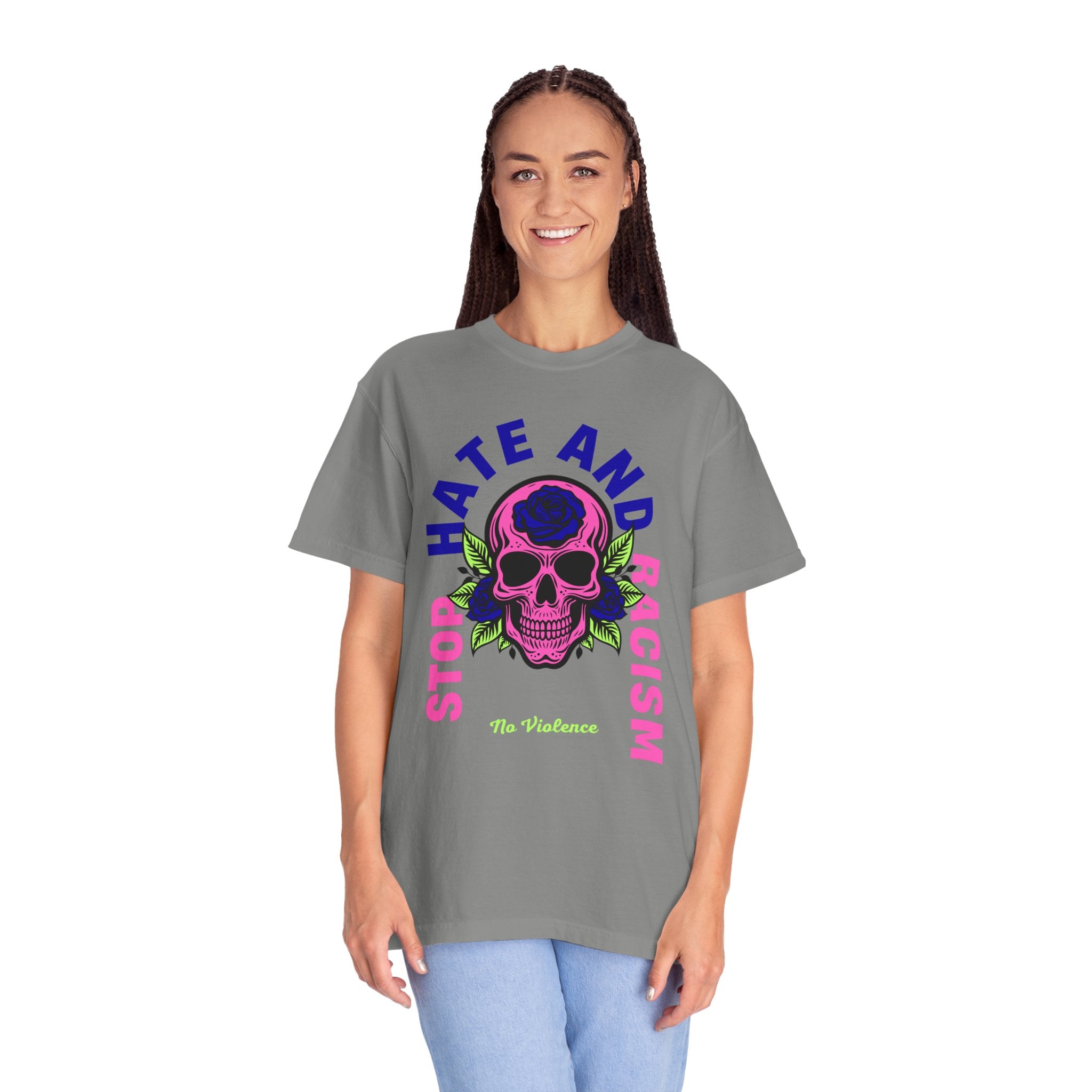 Stop Hate and Racism Skull T-Shirt — Anti-Racism Statement Tee