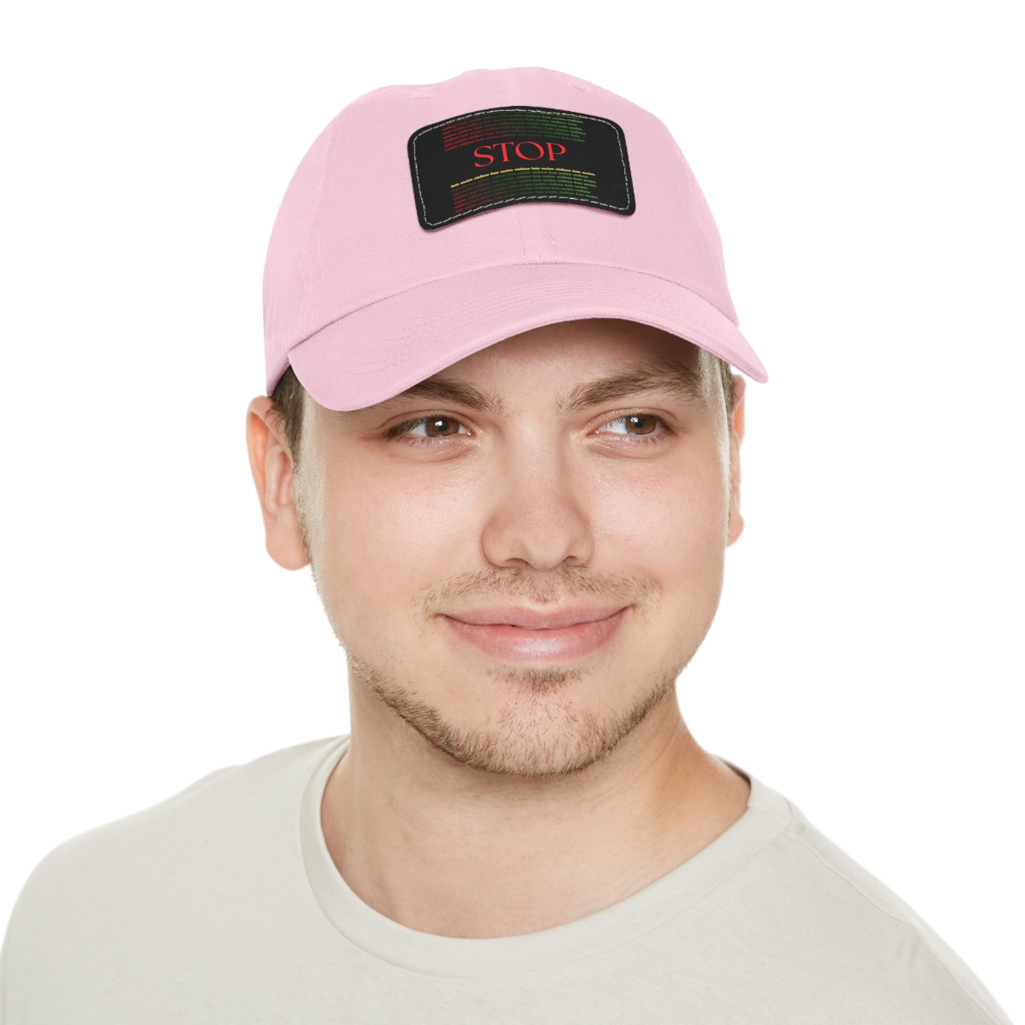 Leather Patch Dad Hat — 'STOP' Embossed Casual Baseball Cap