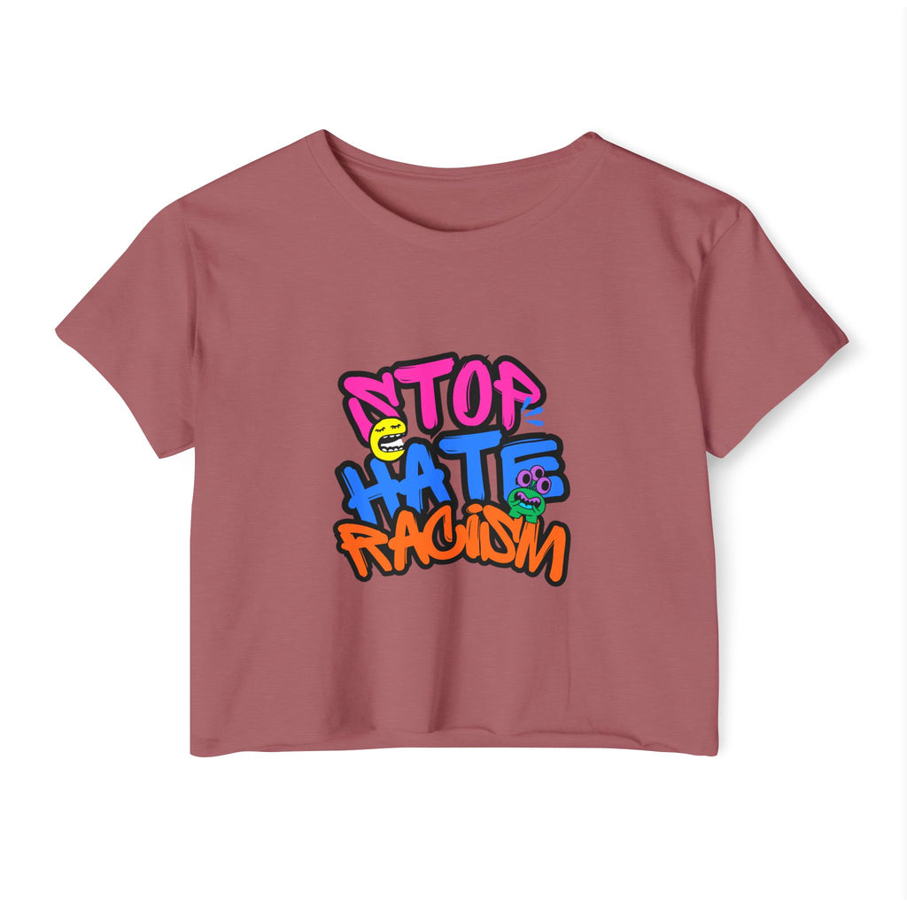 Crop Top — "Stop Hate Racism" Colorful Graffiti Festival Tee