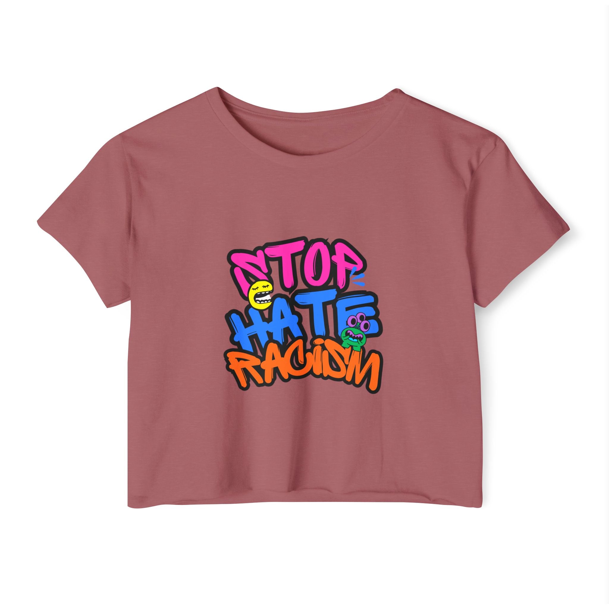 Crop Top — "Stop Hate Racism" Colorful Graffiti Festival Tee