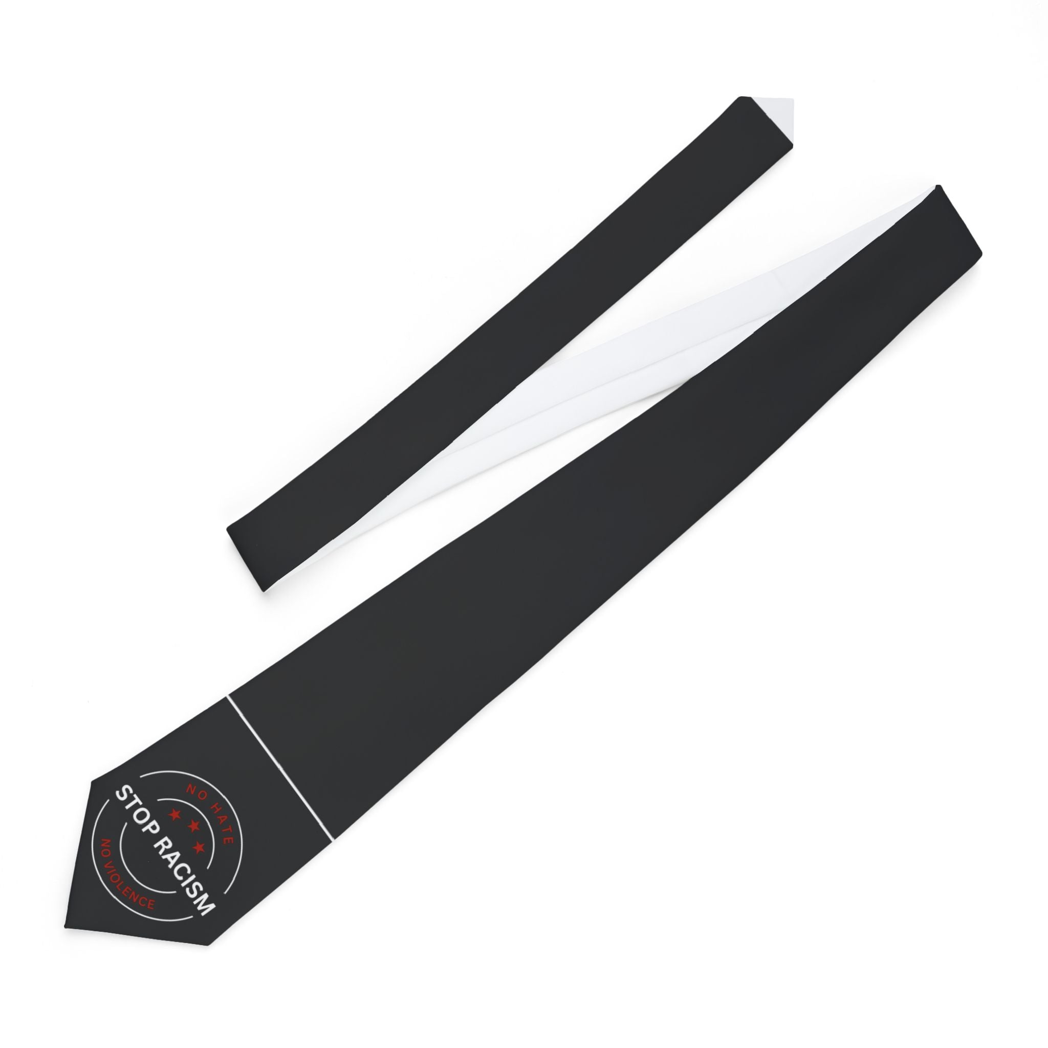 Stop Racism Necktie — Black Formal Tie with Anti-Racism Emblem