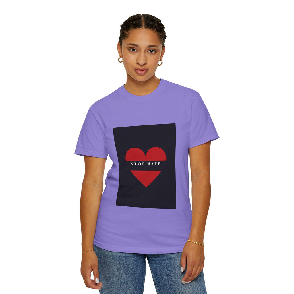 Stop Hate Heart T-Shirt — Red Heart Graphic Tee for Anti-Hate Awareness